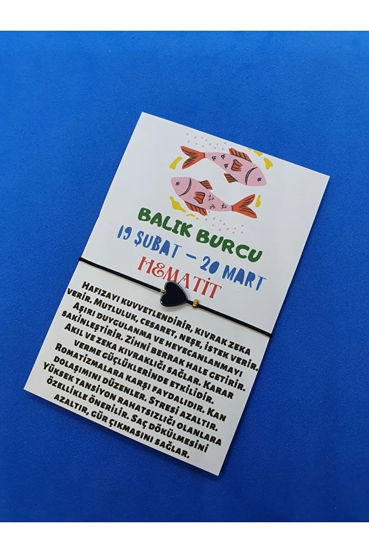 Balık Burcu Kalp Hematit Doğal Taş Ip Burç Bilekliği