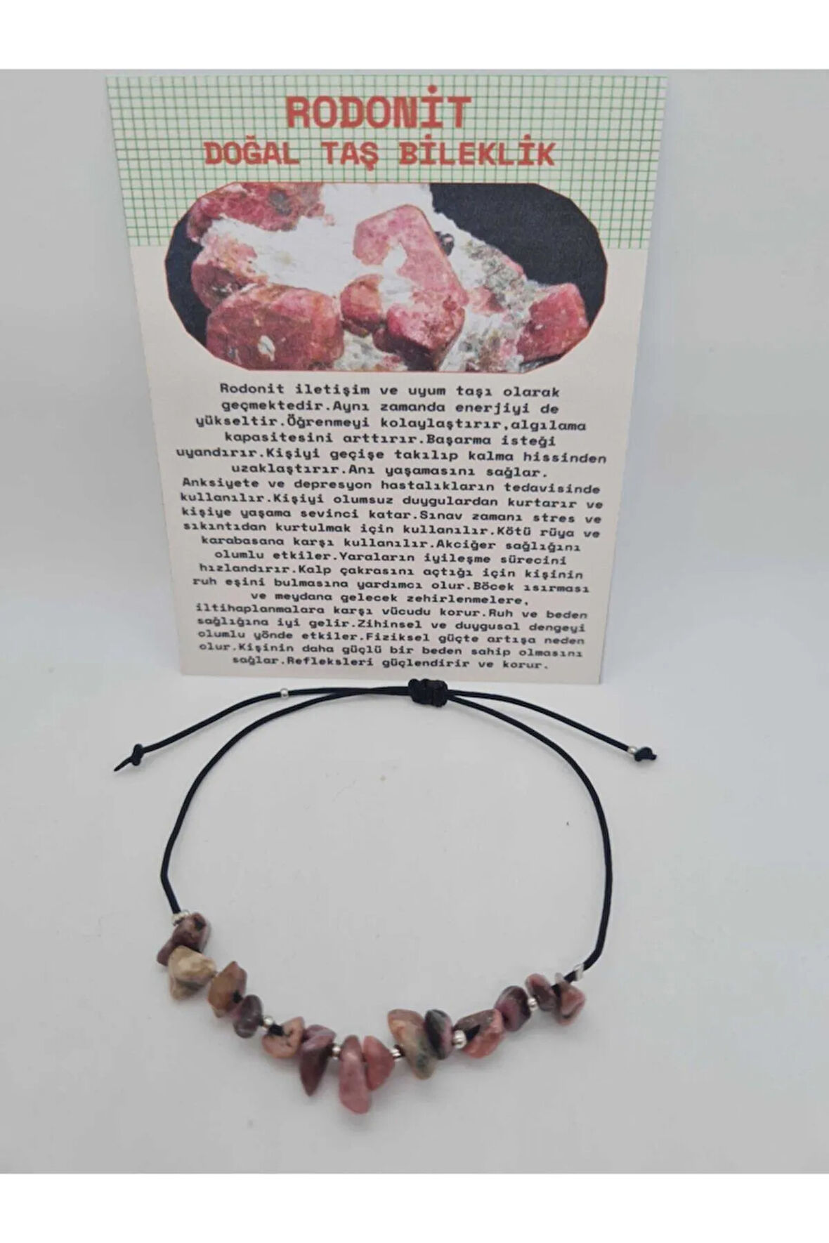 Doğal Rodonit Taşı Bileklik