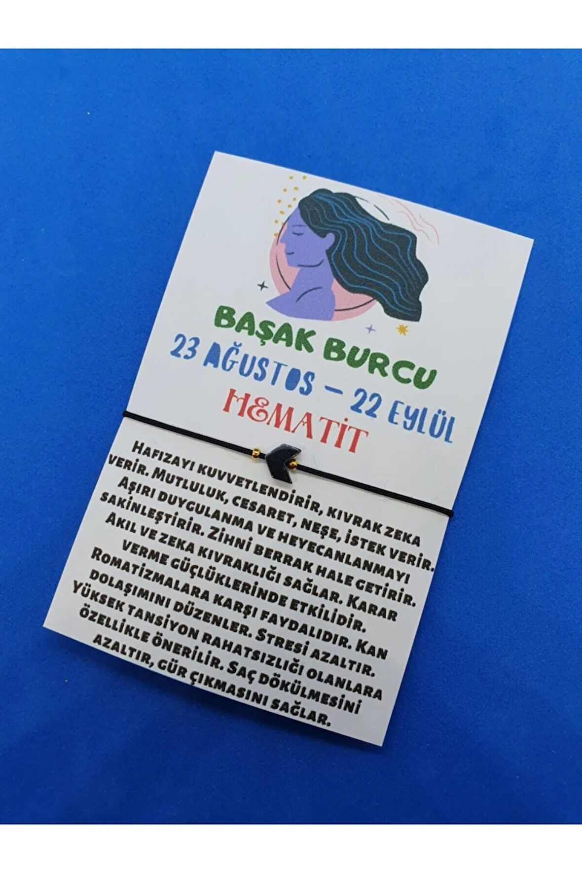 Başak Burcu Hematit Doğal Taş Ip Burç Bilekliği