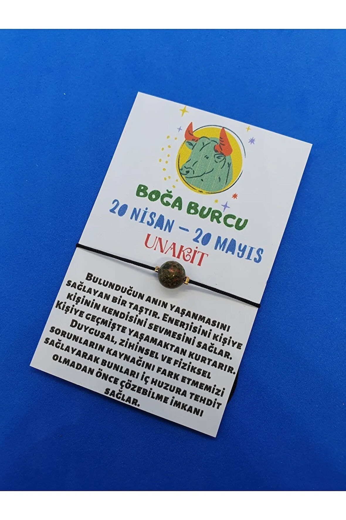 Boğa Burcu Unakit Doğal Taş Ip Burç Bilekliği