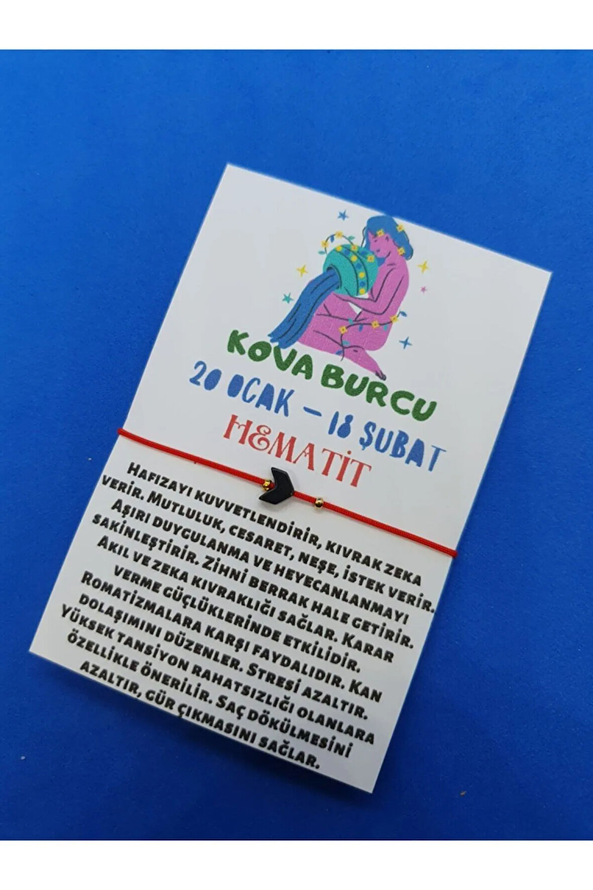 Sertifikalı Kova Burcu Hematit Doğal Taş Ip Burç Bilekliği