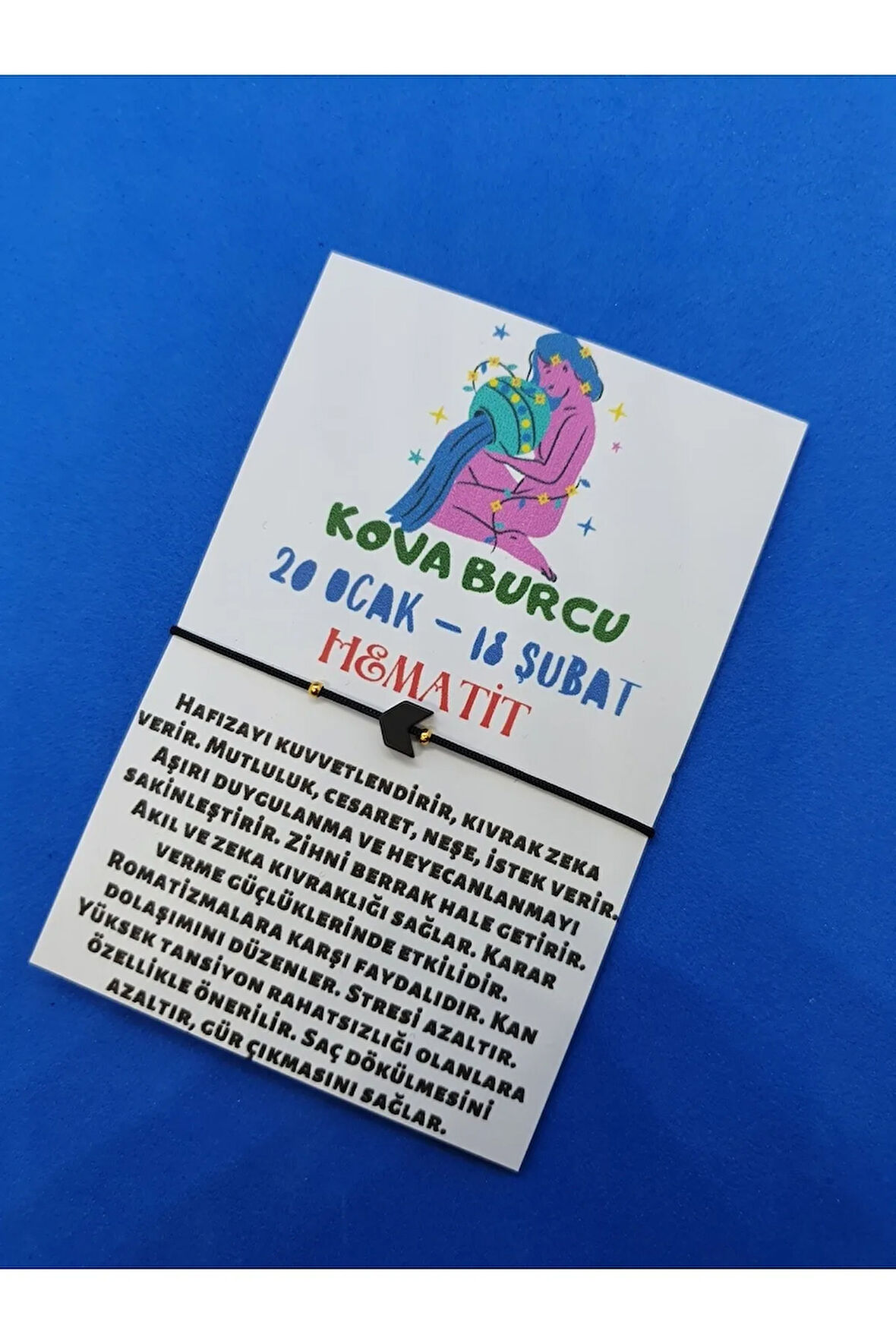 Kova Burcu Hematit Doğal Taş İp Burç Bilekliği