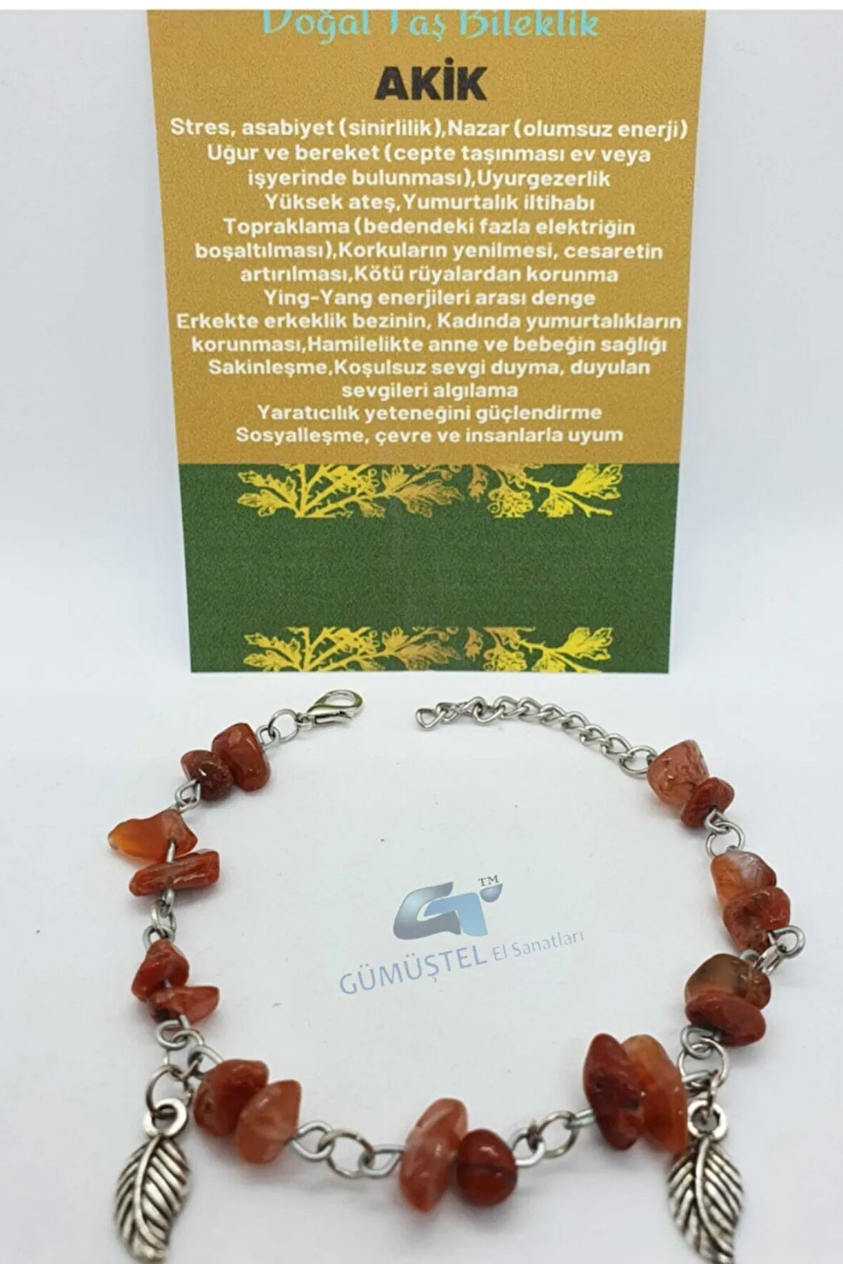 Sertifikalı Akik Taşı Bileklik Orijinal Doğal Taş Bileklik