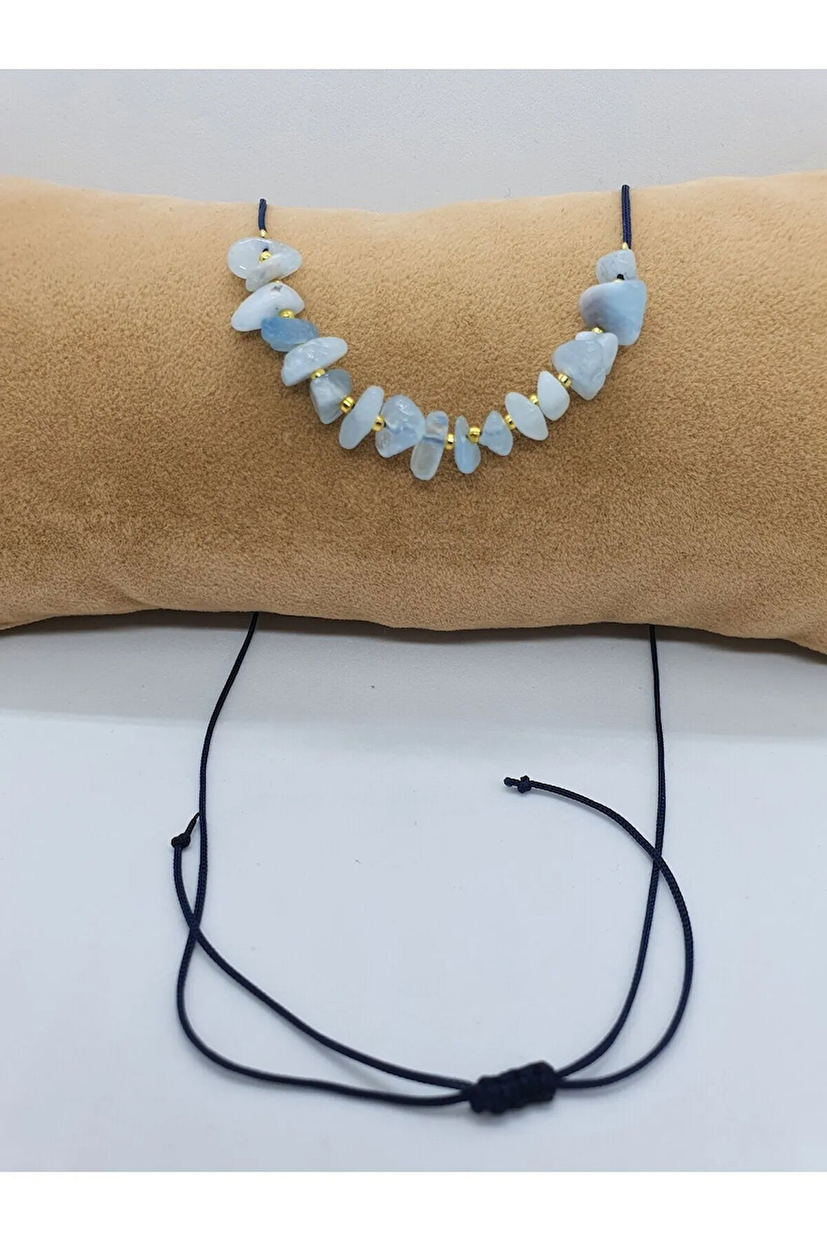 Akuamarin Taşı Tasarım Kolye Ayarlanabilir Orijinal Doğal Taş Çok Fonksiyonlu Kolye