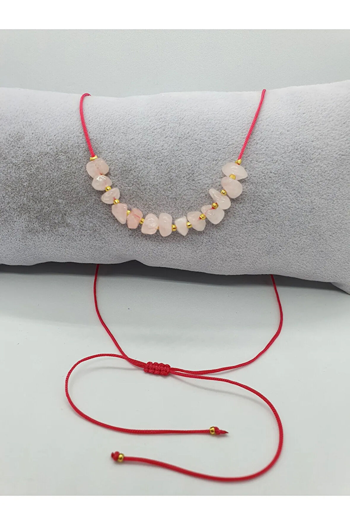 Pembe Kuvars Taşı Tasarım Kolye Ayarlanabilir