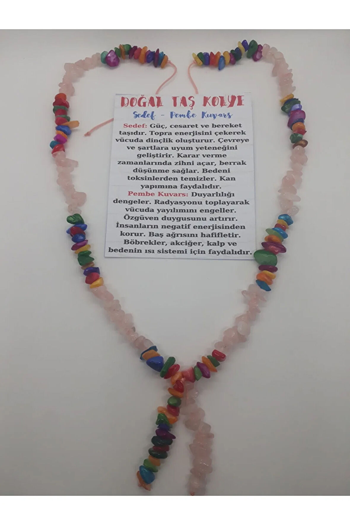 Pembe Kuvars Sedef Doğal Taş Kolye