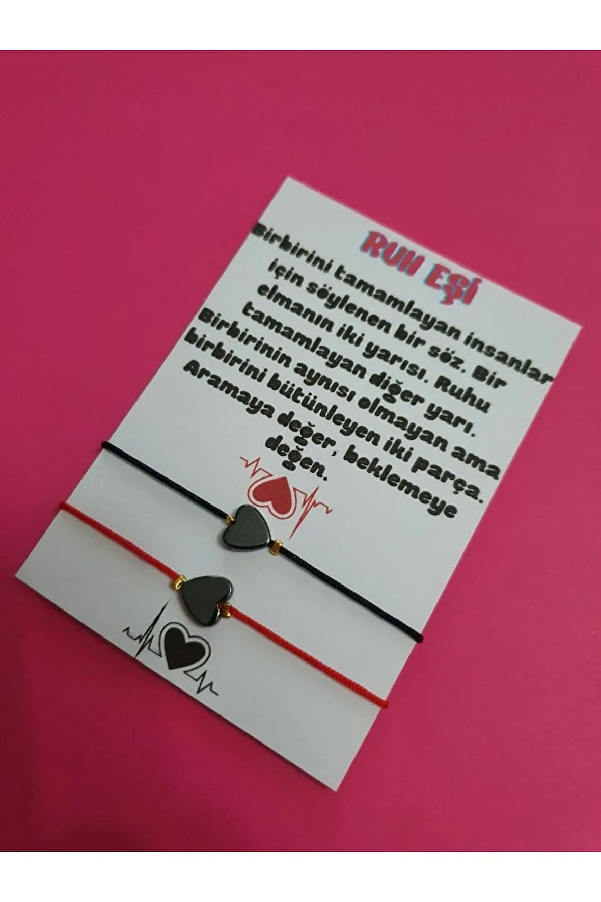 Ruh Eşi Kalp Hematit Doğal Taşlı Ip Bileklik