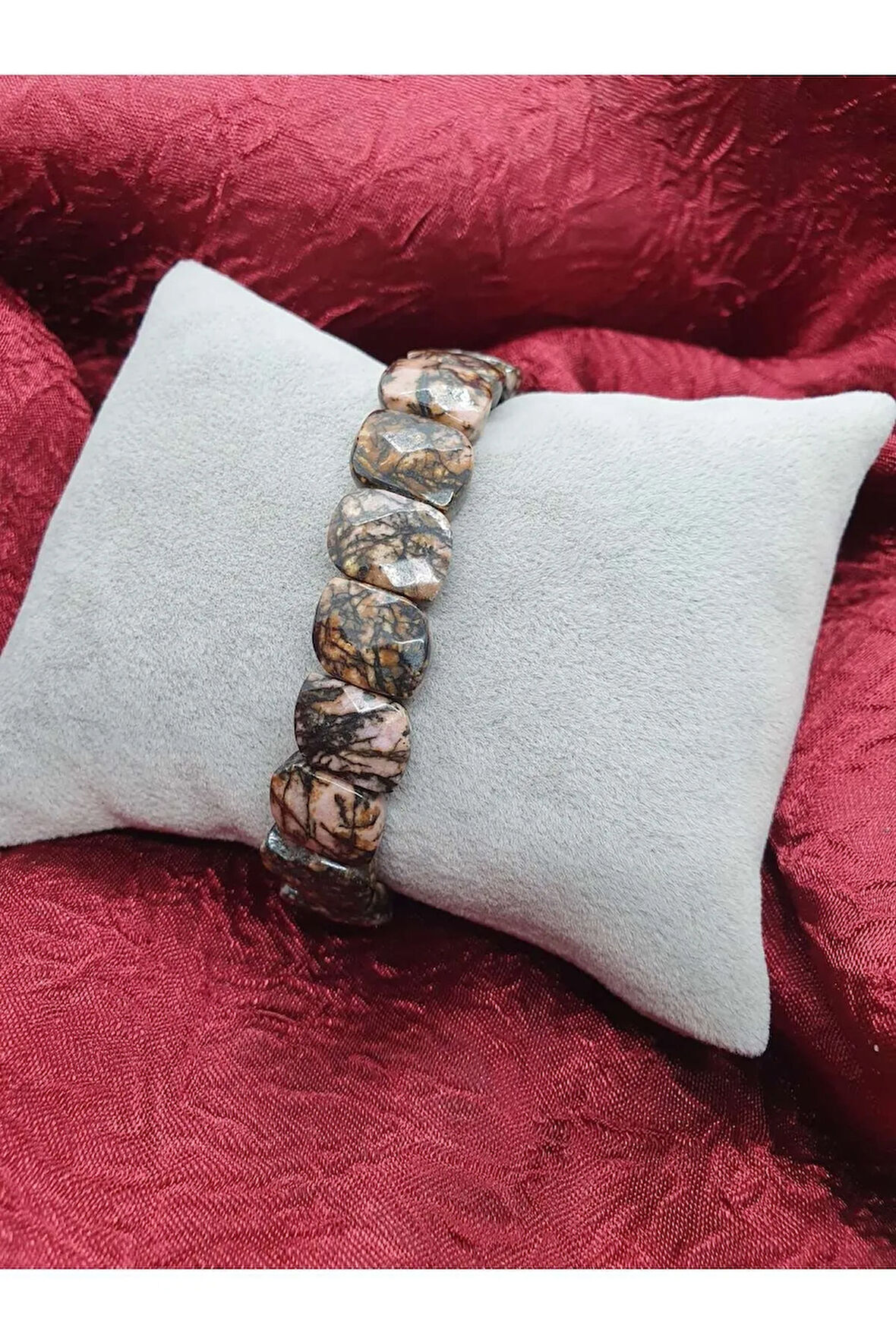 Doğal Rodonit Taşı Rolex Bileklik