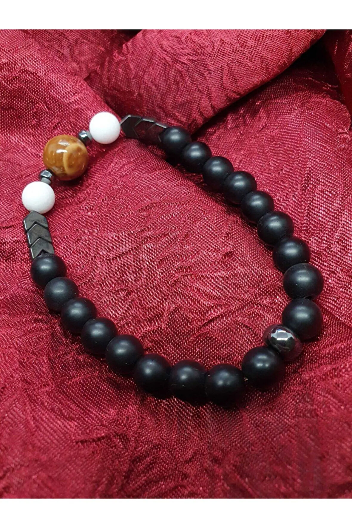 Sertifikalı Kuka Hematit Sedef Oniks Doğal Taş Tasarım Bileklik