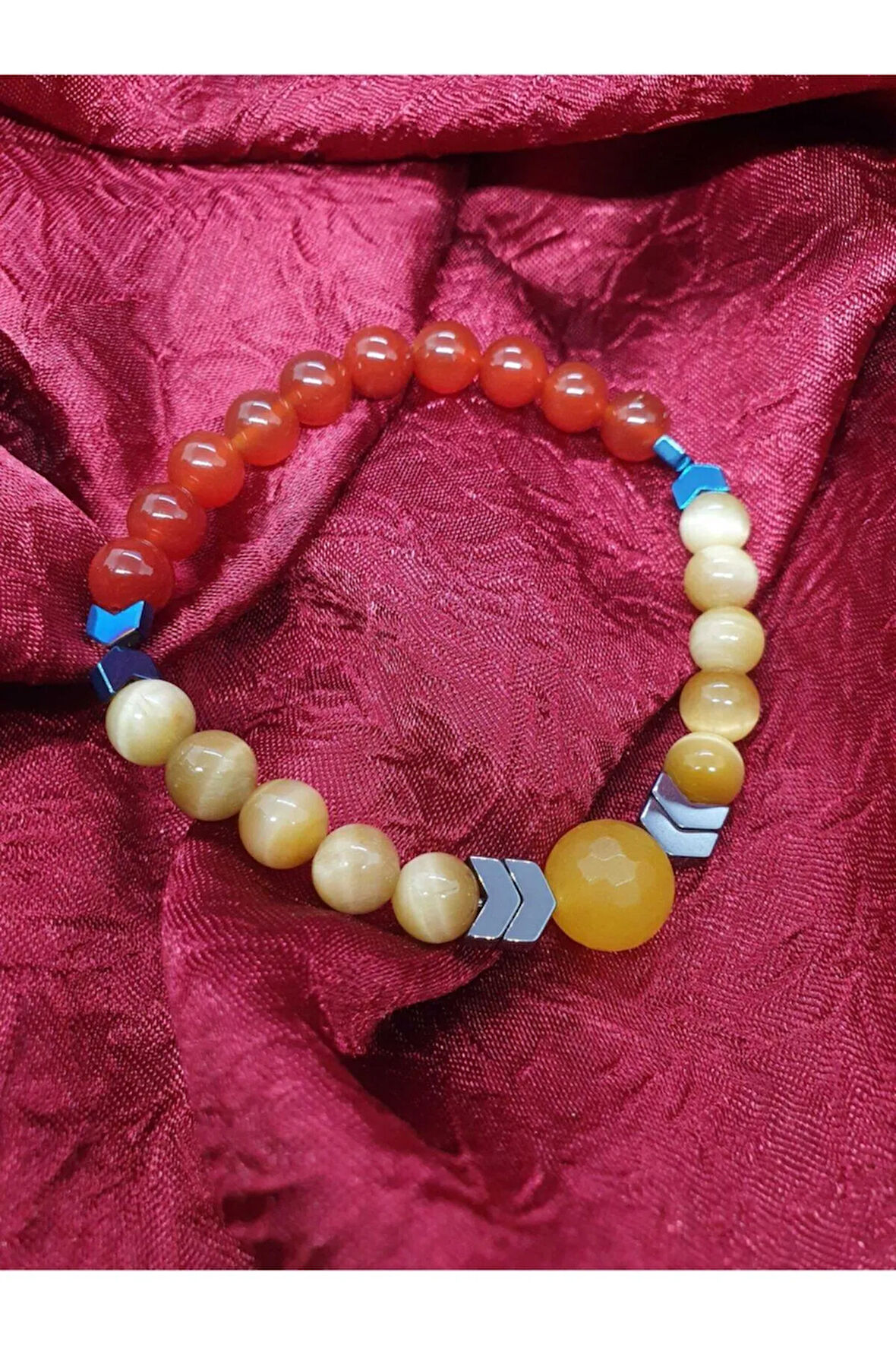 Sertifikalı Doğal Taş Kaplan Gözü Akik Hematit Taşı Tasarım Bileklik