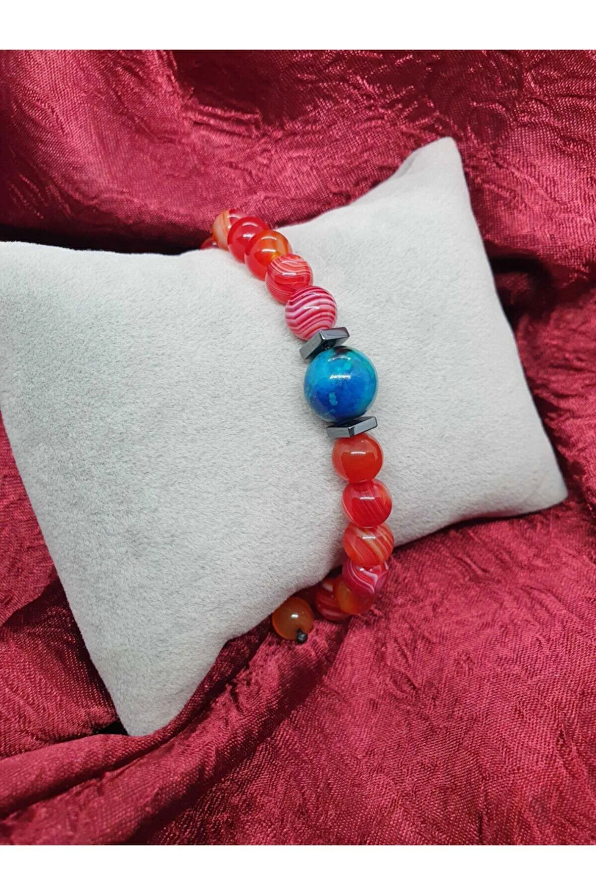 Unisex Doğal Akik Krizokol Taşı Tasarım Bileklik