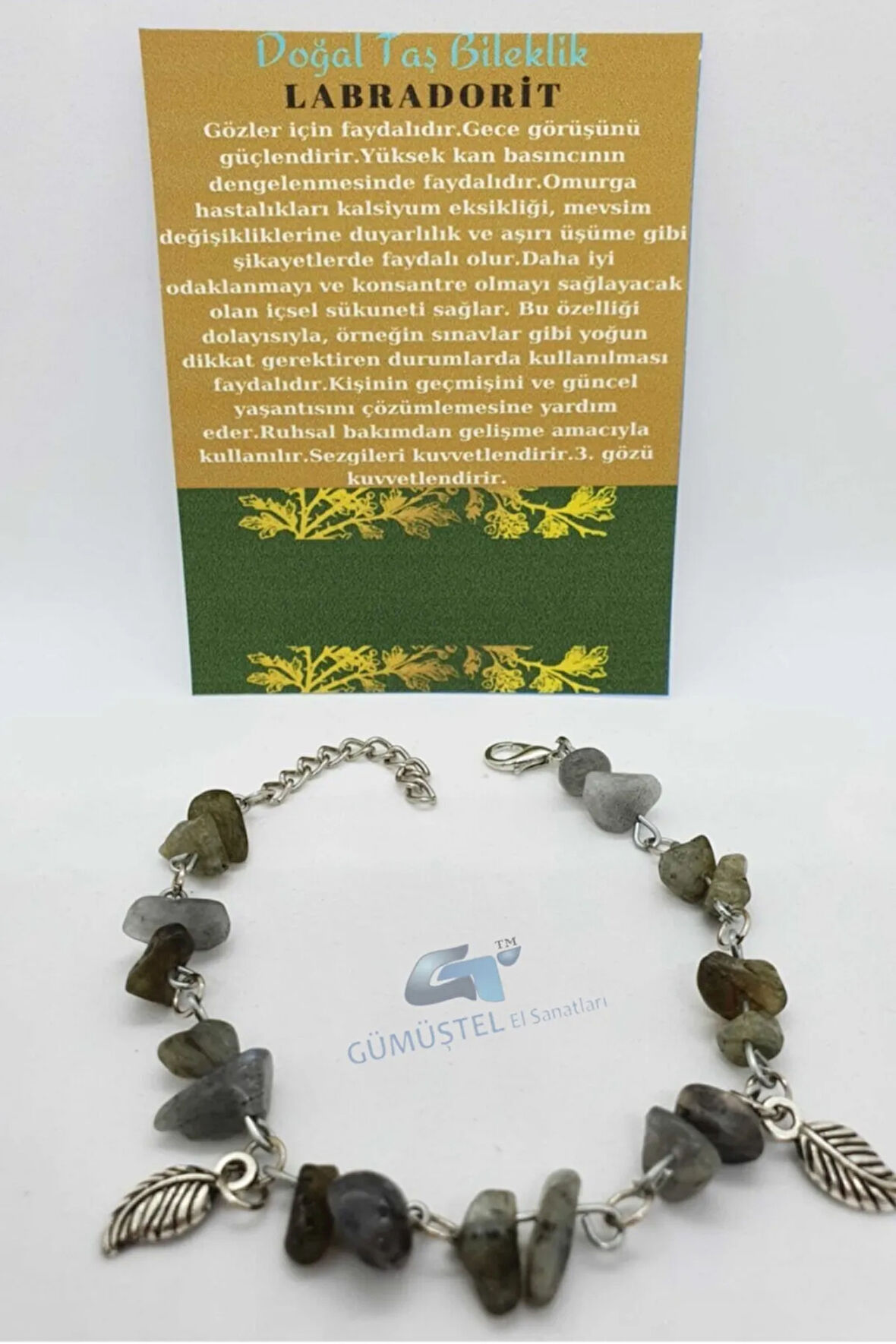 Sertifikalı Labradorit Taşı Bileklik Orijinal Doğal Taş Tasarım Bileklik