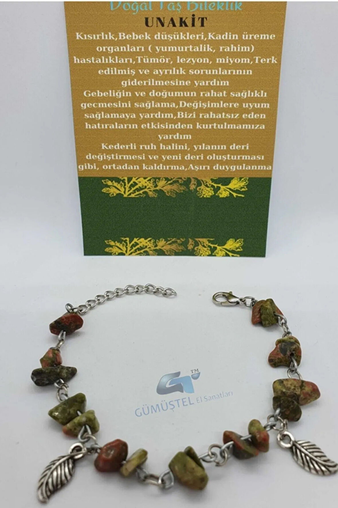 Sertifikalı Doğal Unakit Taşı Bileklik El Yapımı