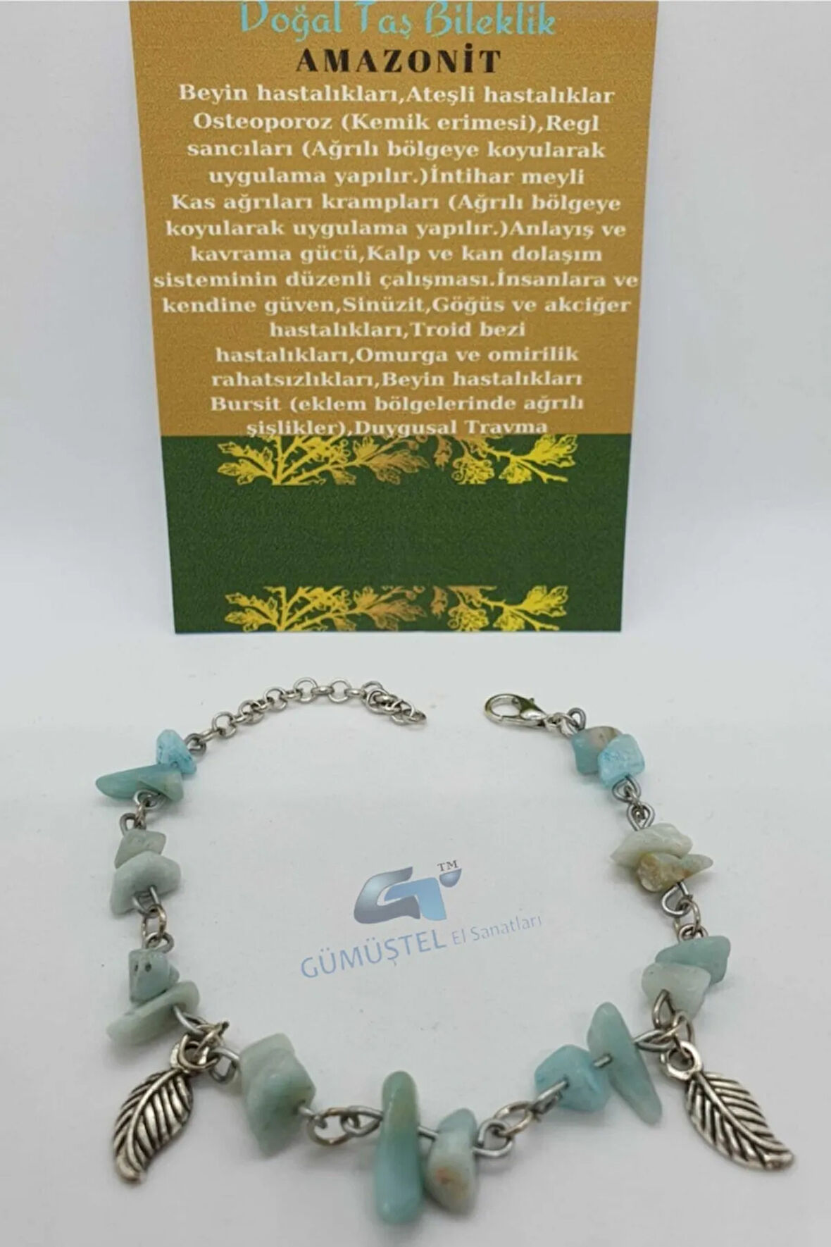 Sertifikalı Amazonit Taşı Bileklik Orijinal Doğal Taş Tasarım Bileklik