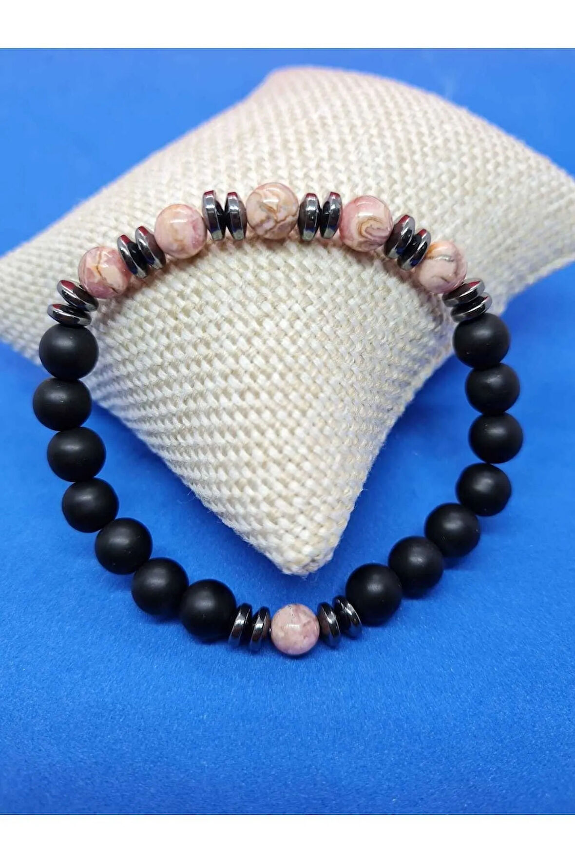 Doğal Taş Rodokrozit & Hematit & Oniks Doğal Taş Bileklik