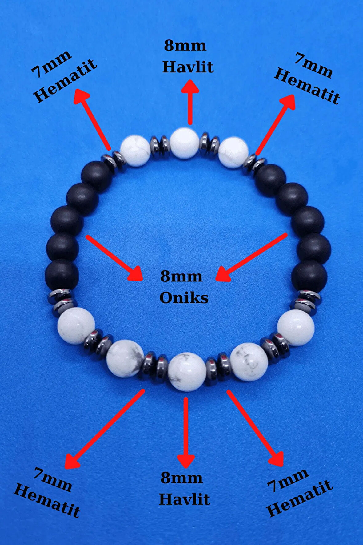 Doğal Taş Havlit & Hematit & Oniks Bileklik