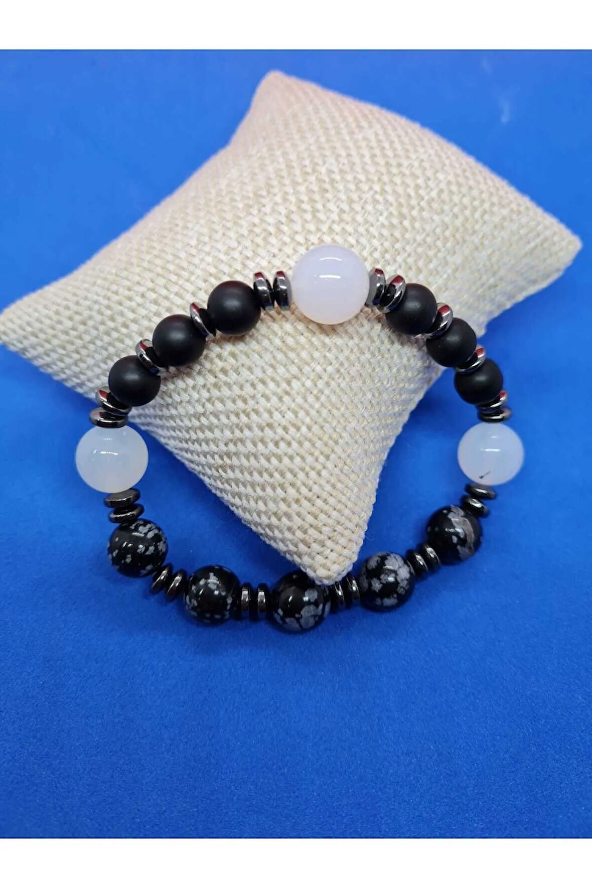 Doğal Taş Obsidyen & Opal & Hematit & Oniks Taşı Bileklik