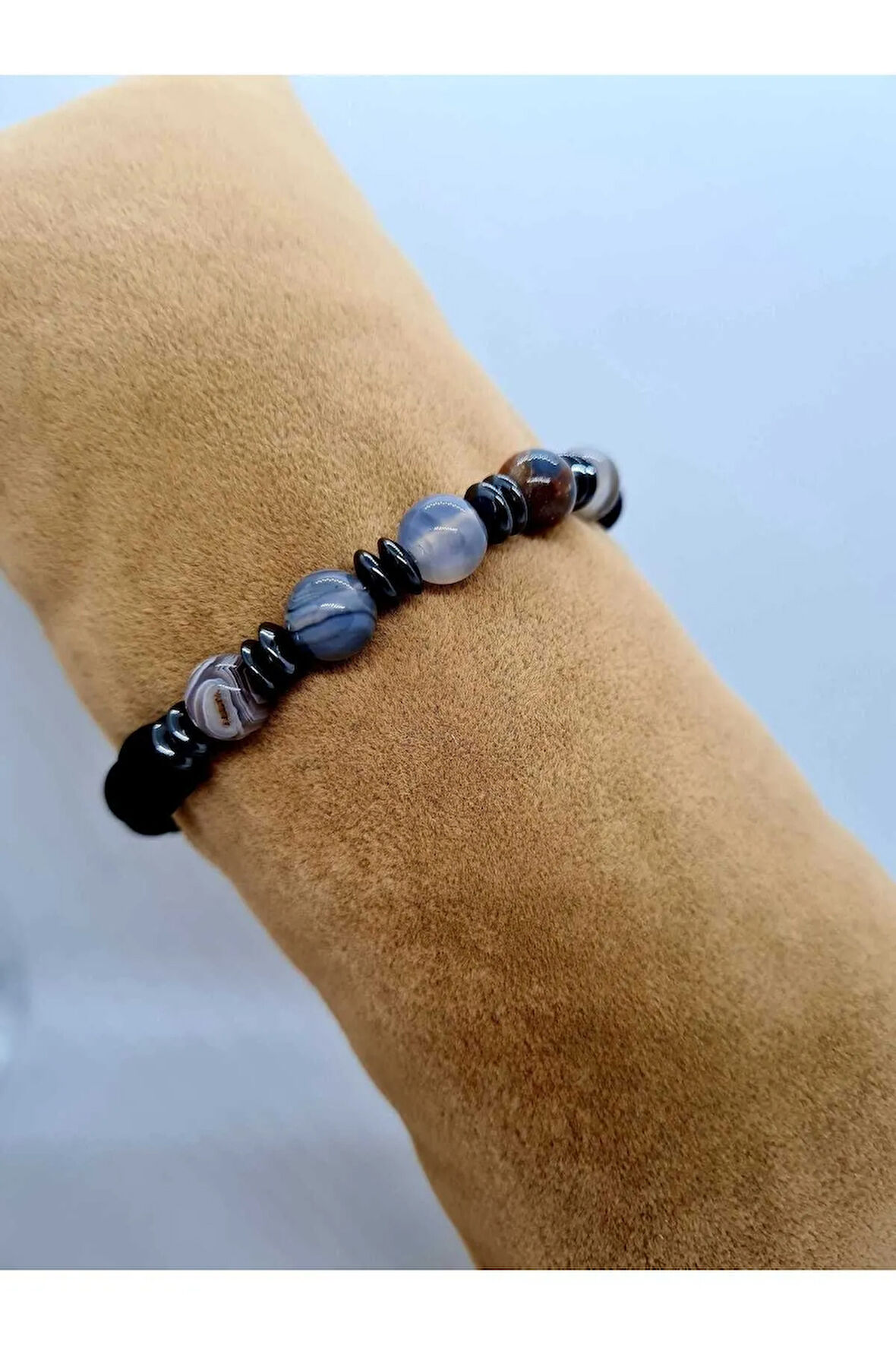 Bostwana Akik , Hematit , Oniks Doğal Taş Bileklik 8MM