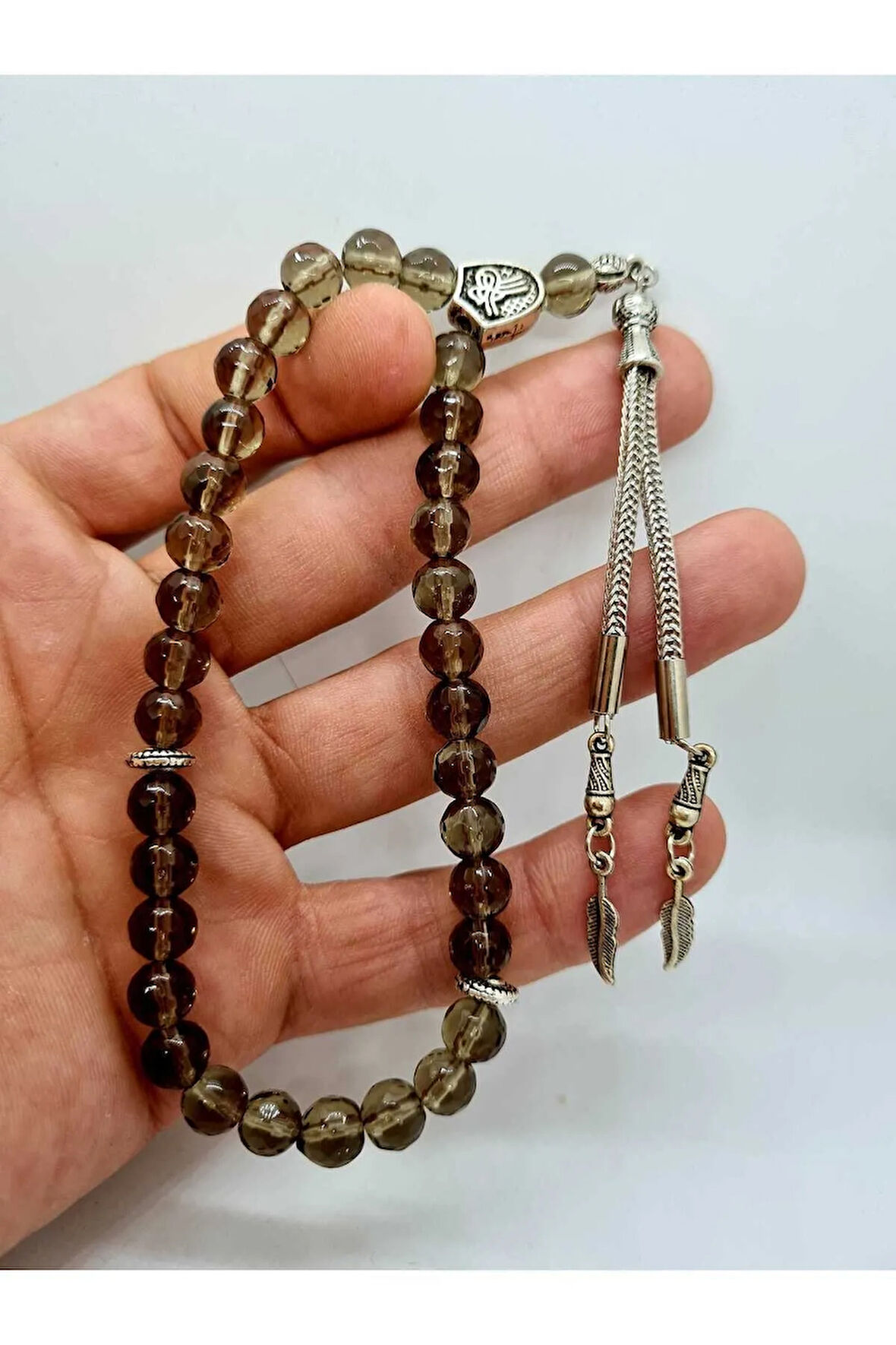 Dumanlı Kuvars Doğal Taş Faset Kesim Tesbih 8MM