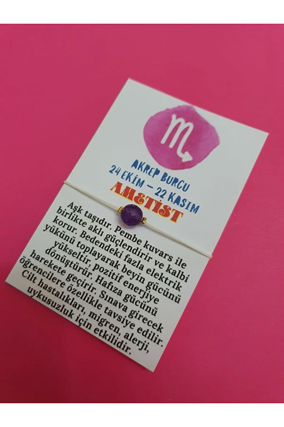 Akrep Burcu Ametist Doğal Taş İp Burç Bilekliği