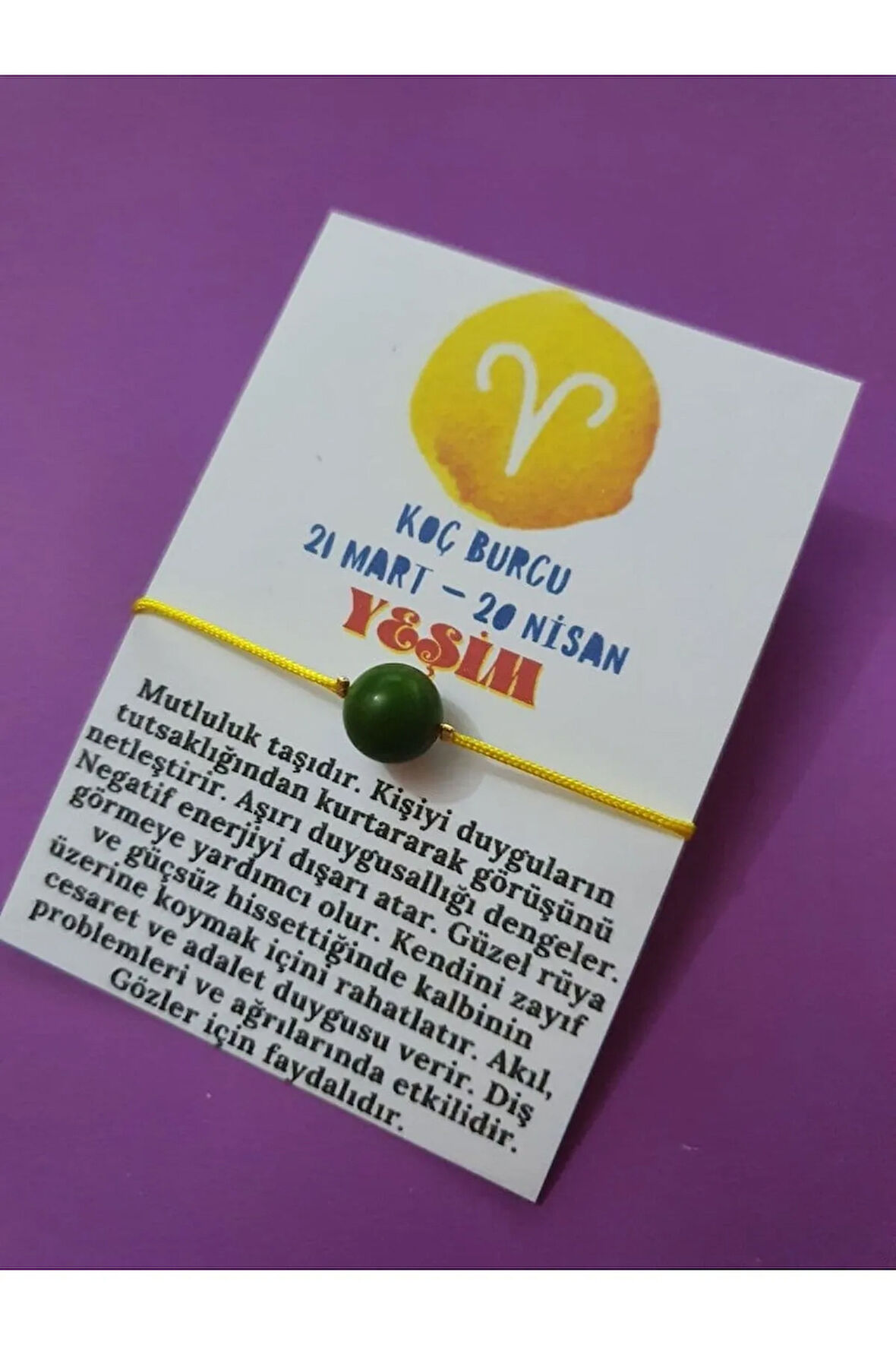Koç Burcu Yeşim Doğal Taşlı İp Burç Bilekliği