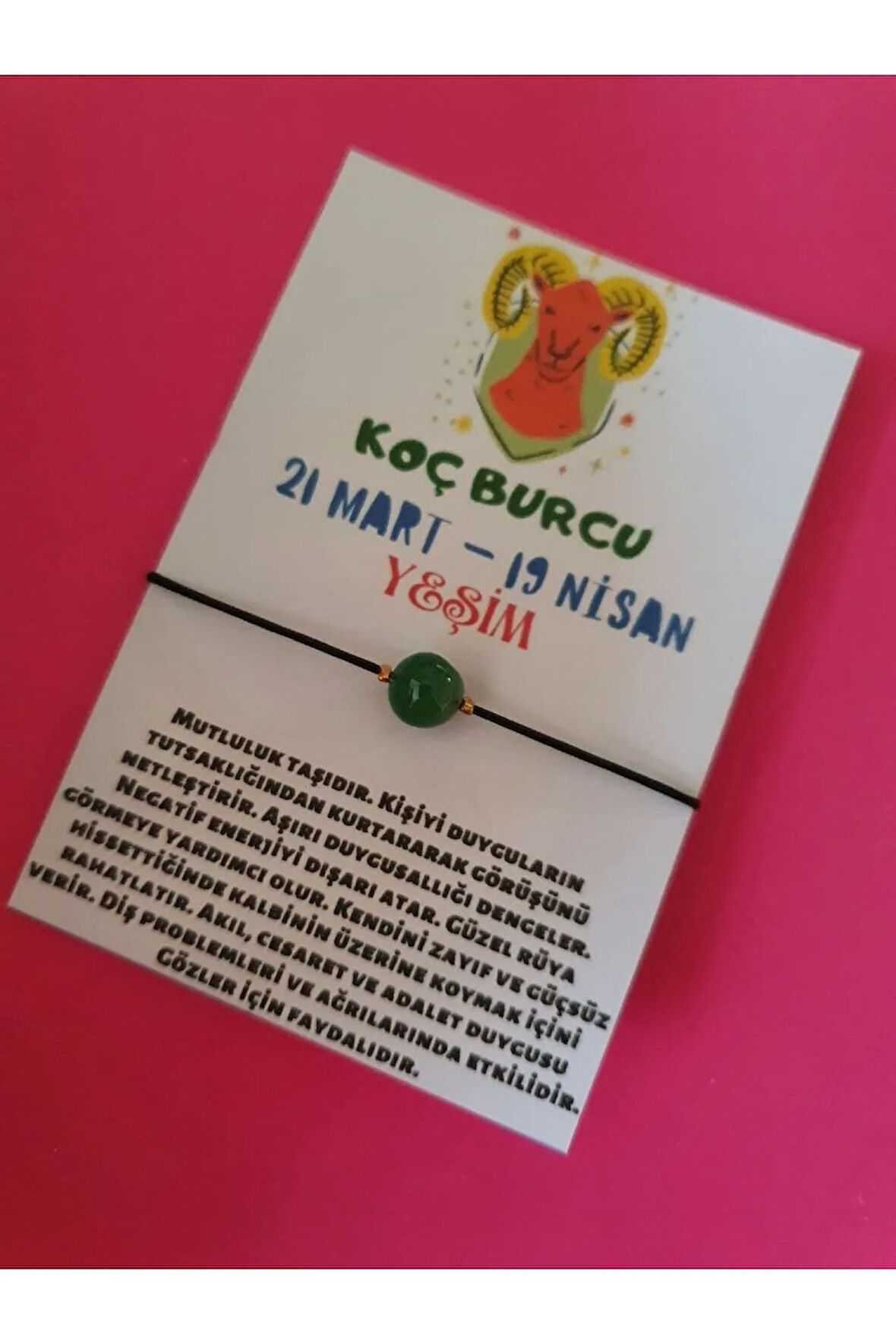 Koç Burcu Yeşim Doğal Taşlı İp Burç Bilekliği