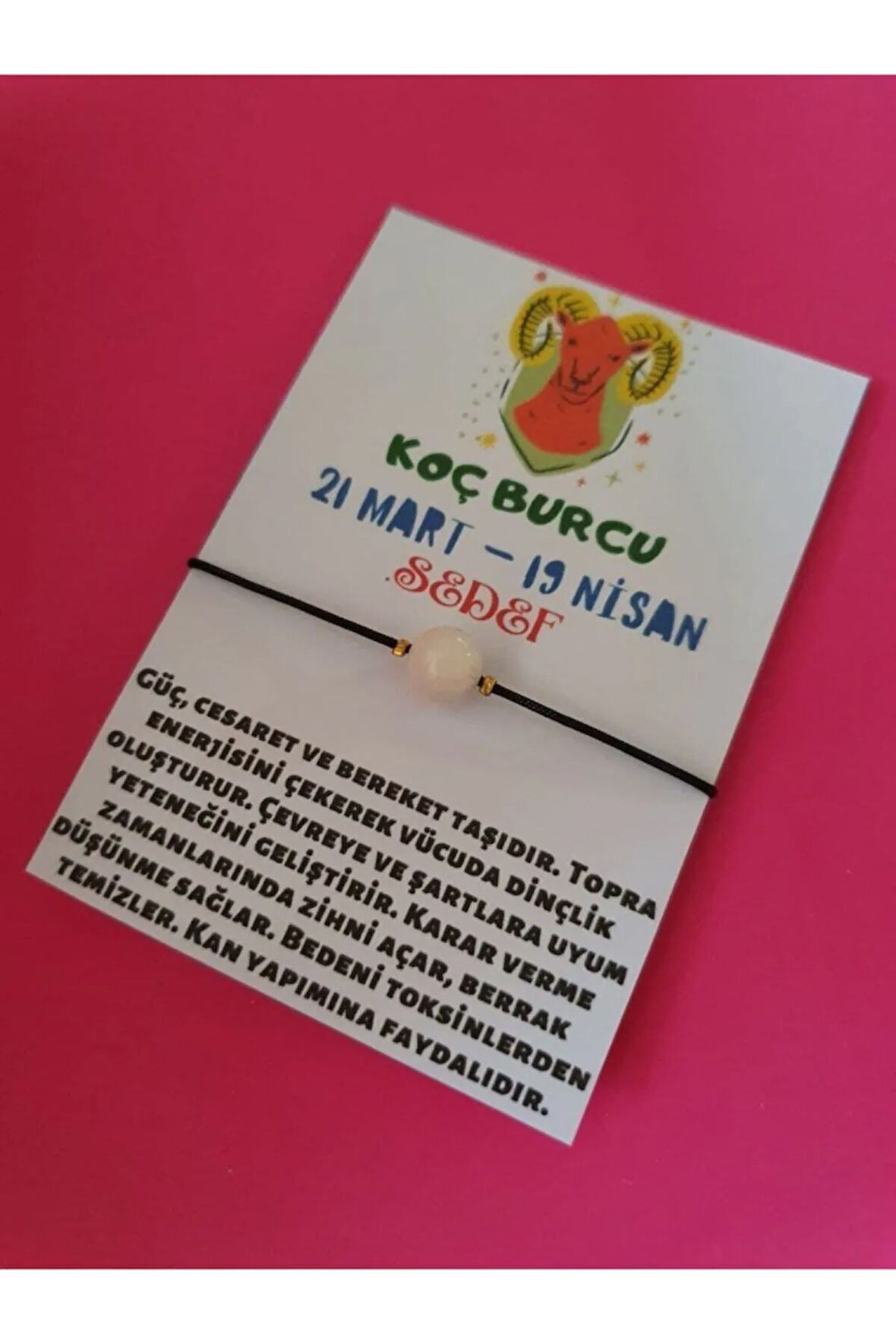 Sertifikalı Koç Burcu Sedef Doğal Taşlı Ip Burç Bilekliği