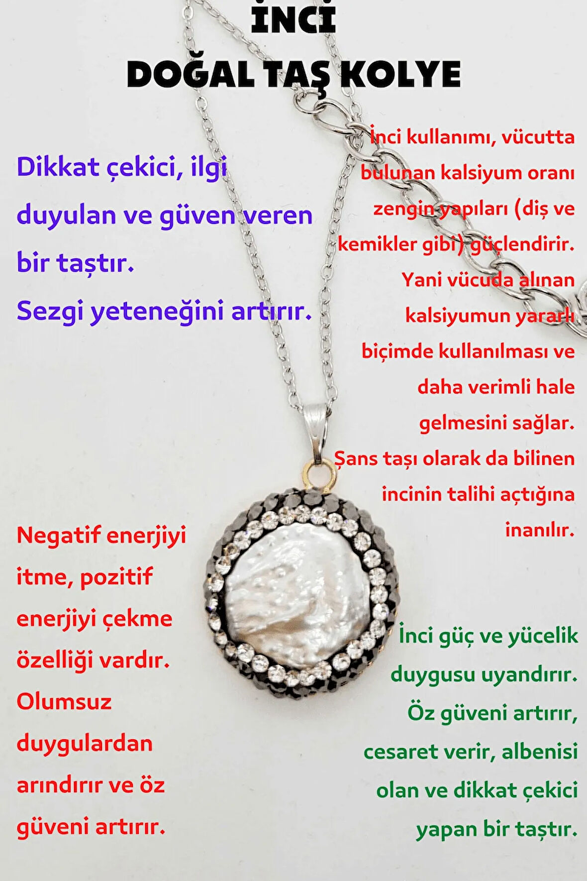 Doğal İnci Kolye Zirkon Taş İşlemeli Özgüven Cesaret Güven