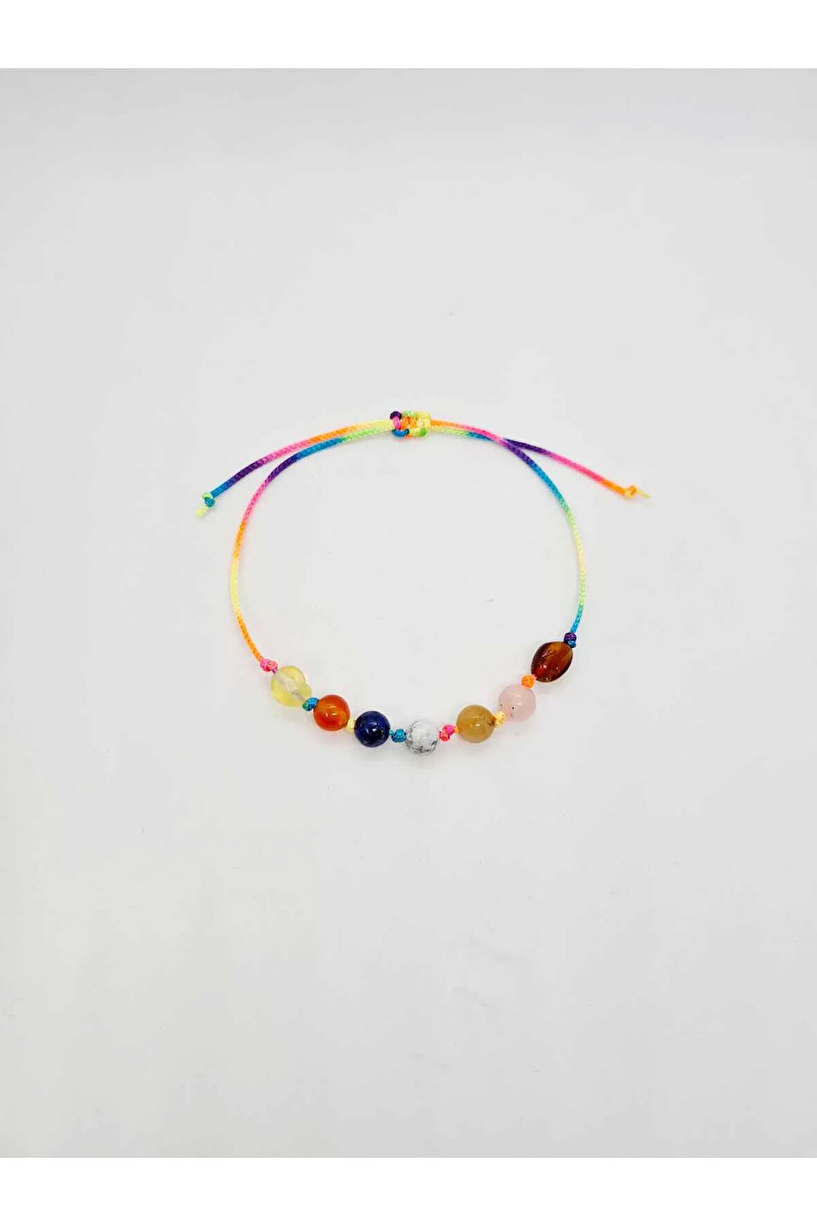 Sertifikalı Kız Öğrenci Bileklik Kehribar Pembe Kuvars Kalsit Havlit Lapis Lazuli Akik Gökkuşağı İp