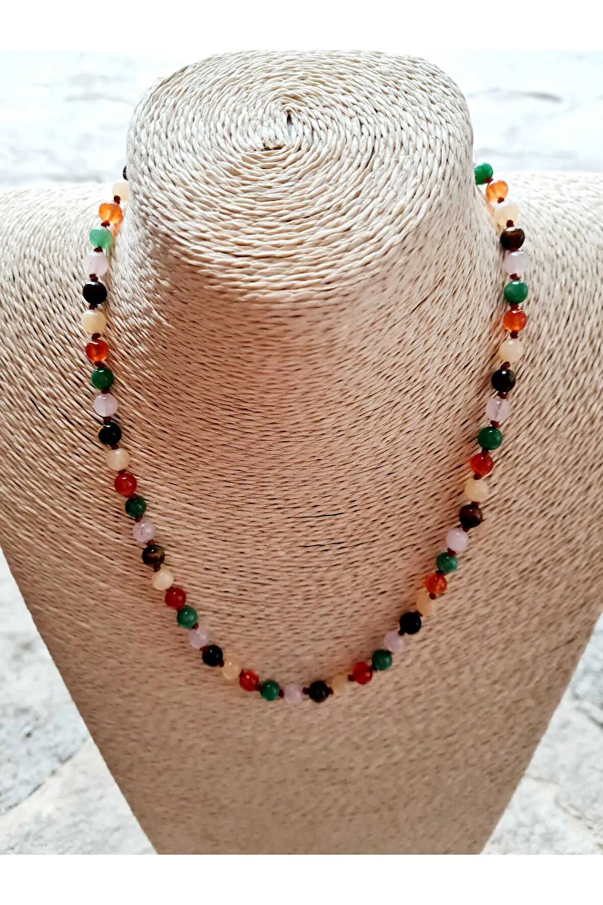 Sertifikalı Özel Tasarım Boğa Burcu Kolye Kaplan Gözü Pembe Kuvars Aventurin Akik Kalsit