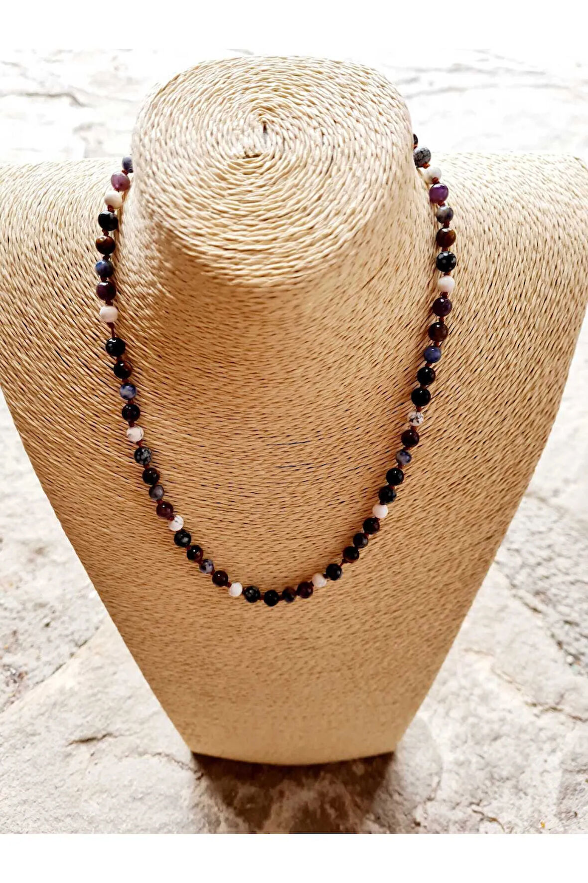 Sertifikalı Özel Tasarım Ikizler Burcu Kolye Obsidyen Kaplan Gözü Ametist Sodalit Havlit