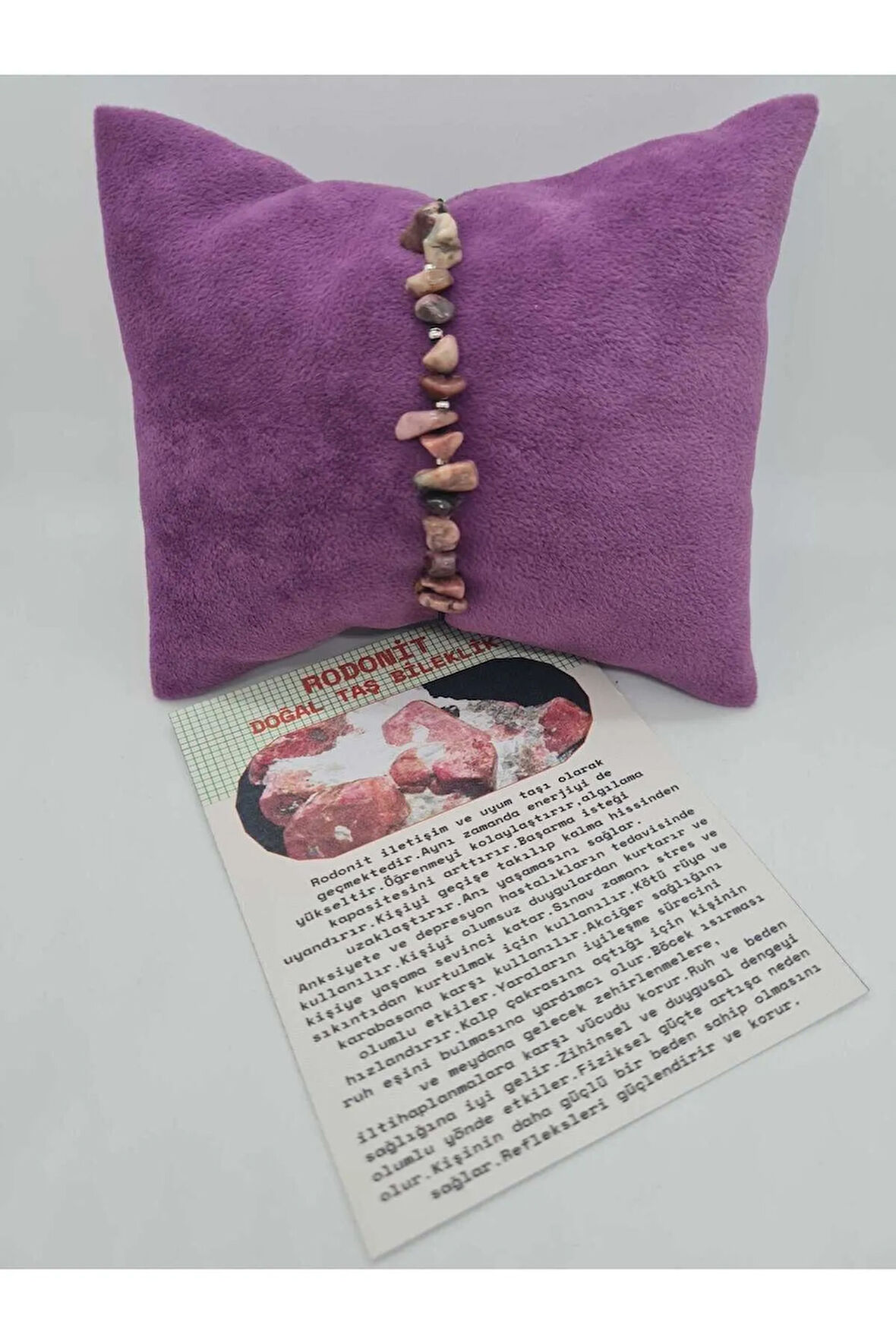 Doğal Rodonit Taşı Bileklik Orijinal Doğal Taş