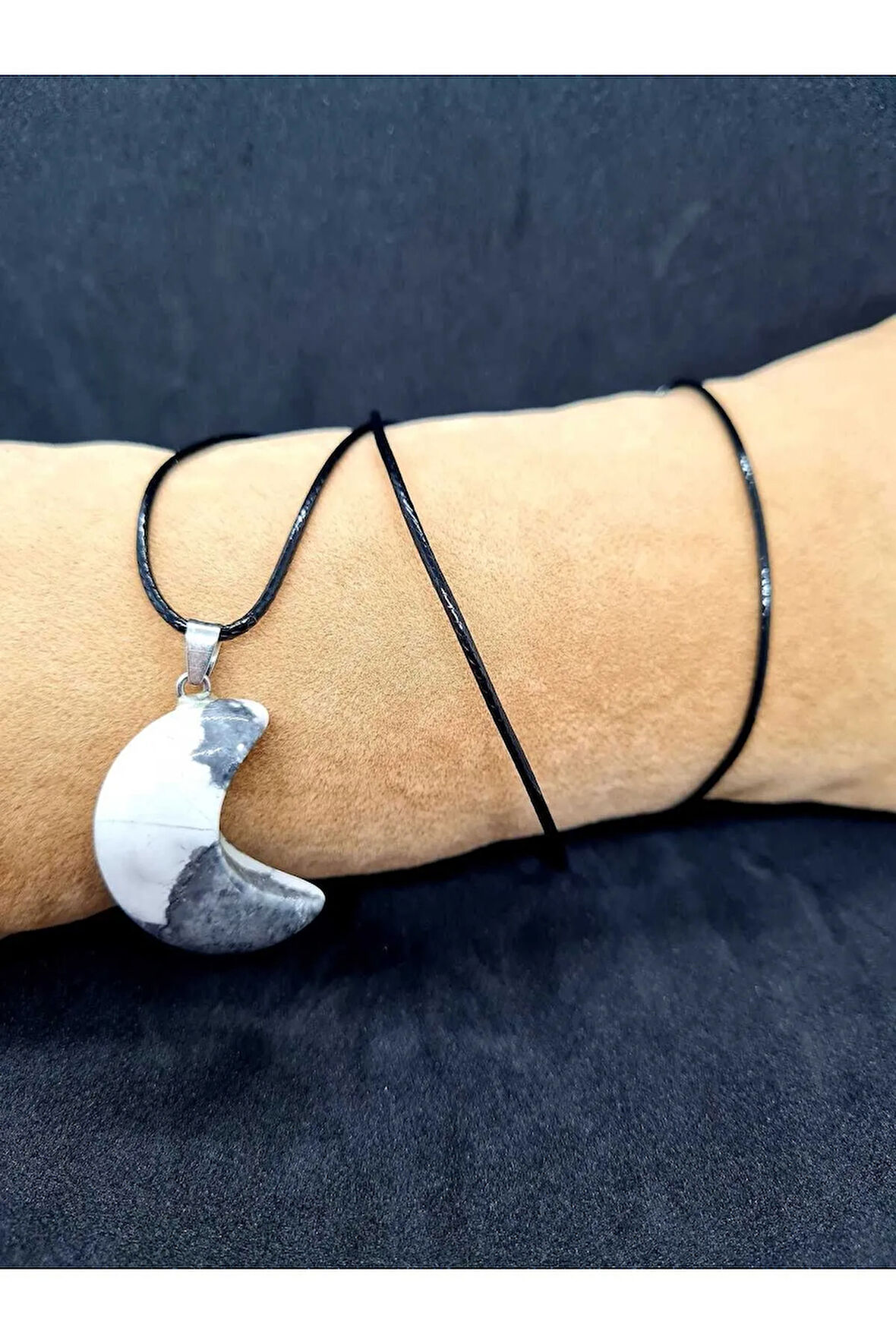 Doğal Taş Havlit Taşı Kolye Yarım Ay Model