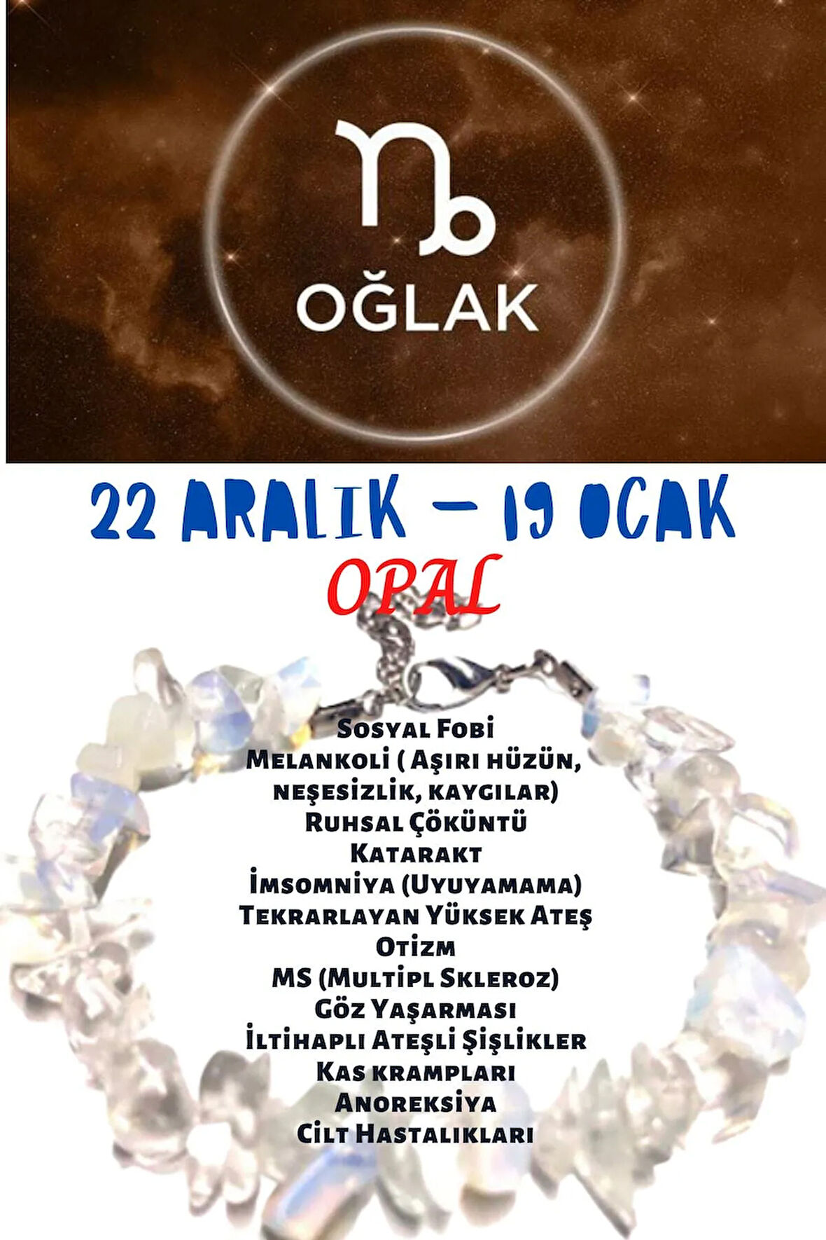 Sertifikalı Burç Taşı Oğlak Burcu Aopal Taşı Bileklik