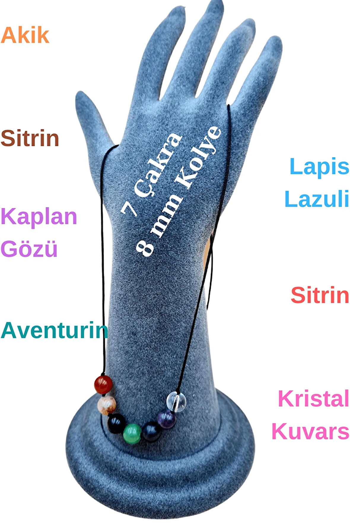 Doğal 7 Çakra Özel Tasarım Kolye Orijinal Doğal Taş 8 mm