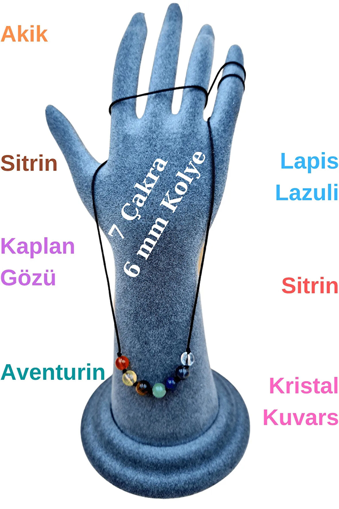 Doğal 7 Çakra Özel Tasarım Kolye Orijinal Doğal Taş 6 mm