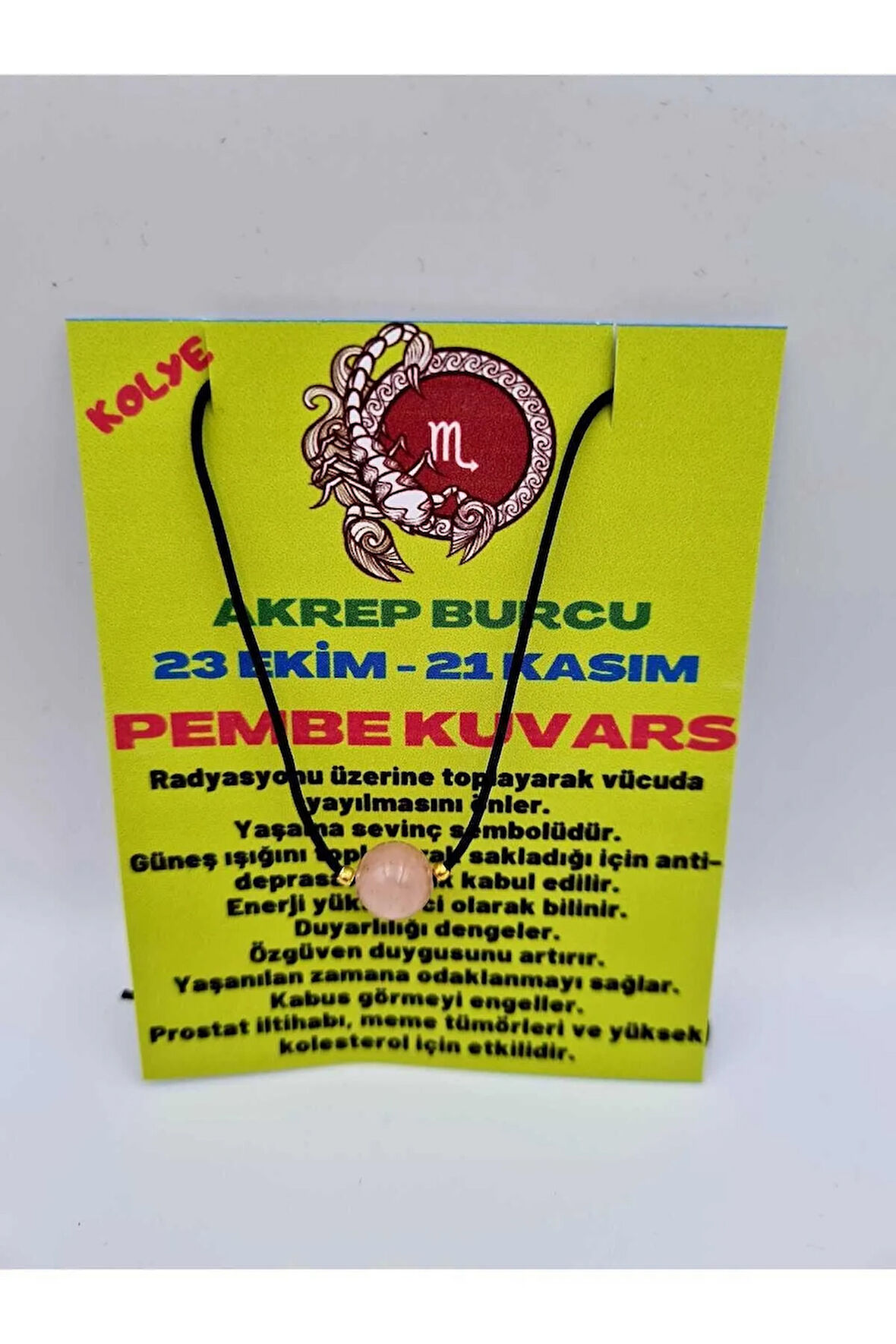 Akrep Burcu Pembe Kuvars Taşı Doğal Taş Kolye