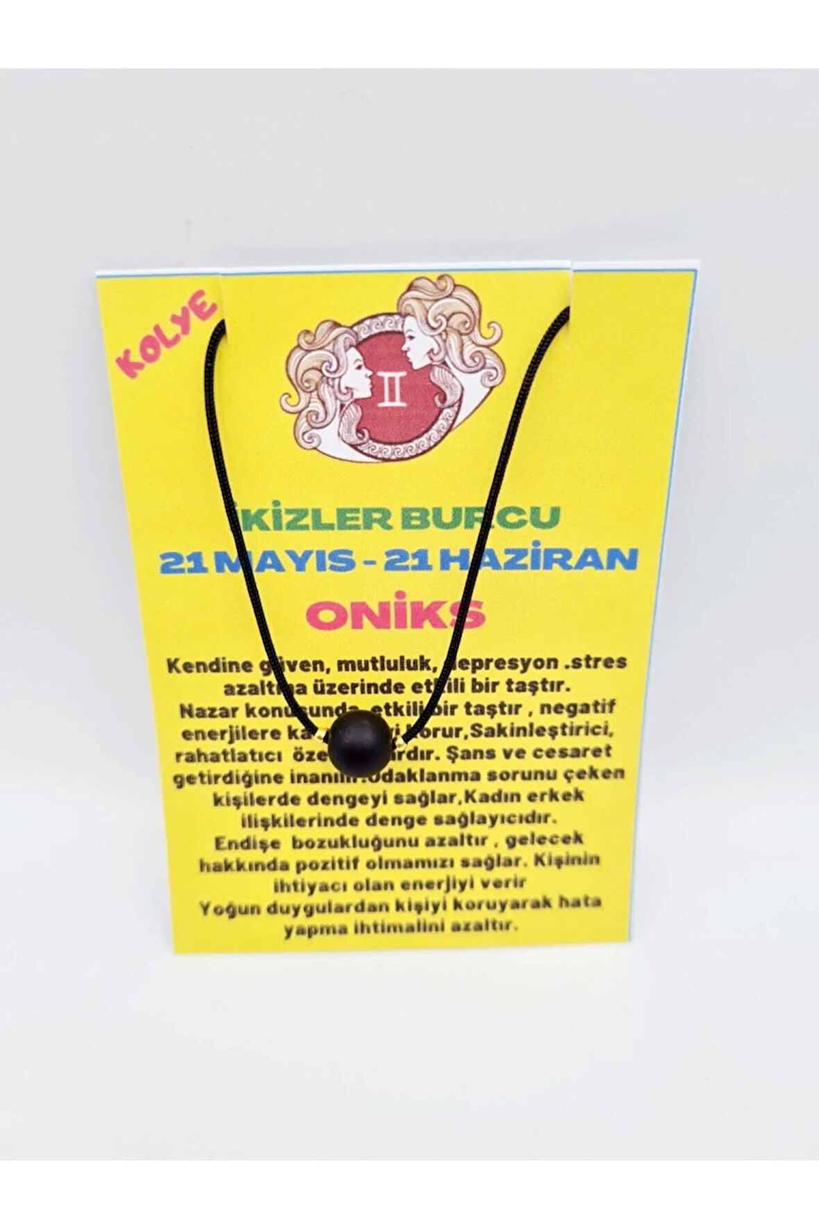 Sertifikalı Ikizler Burcu Oniks Taşı Doğal Taş Kolye