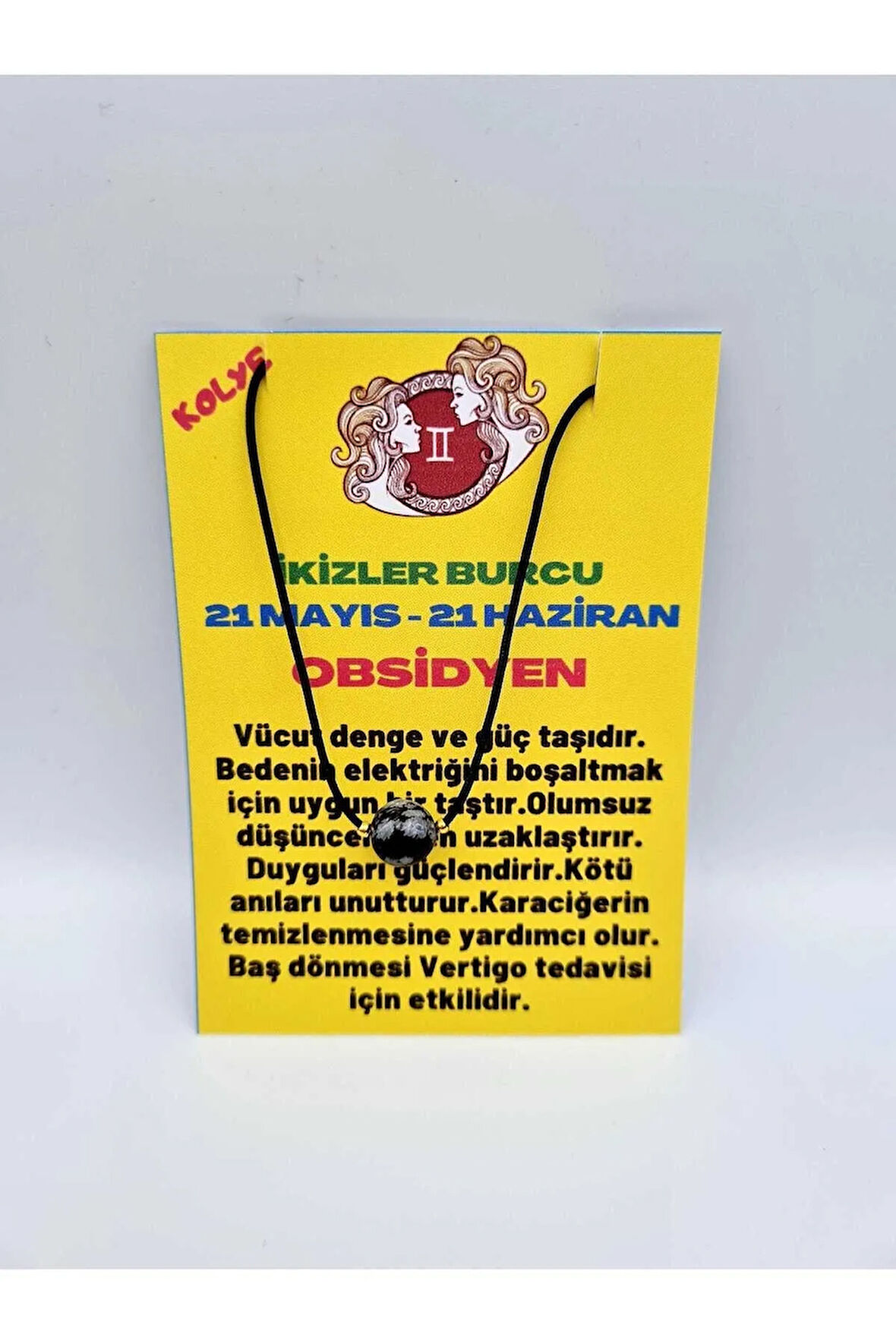 İkizler Burcu Obsidyen Taşı Doğal Taş Kolye