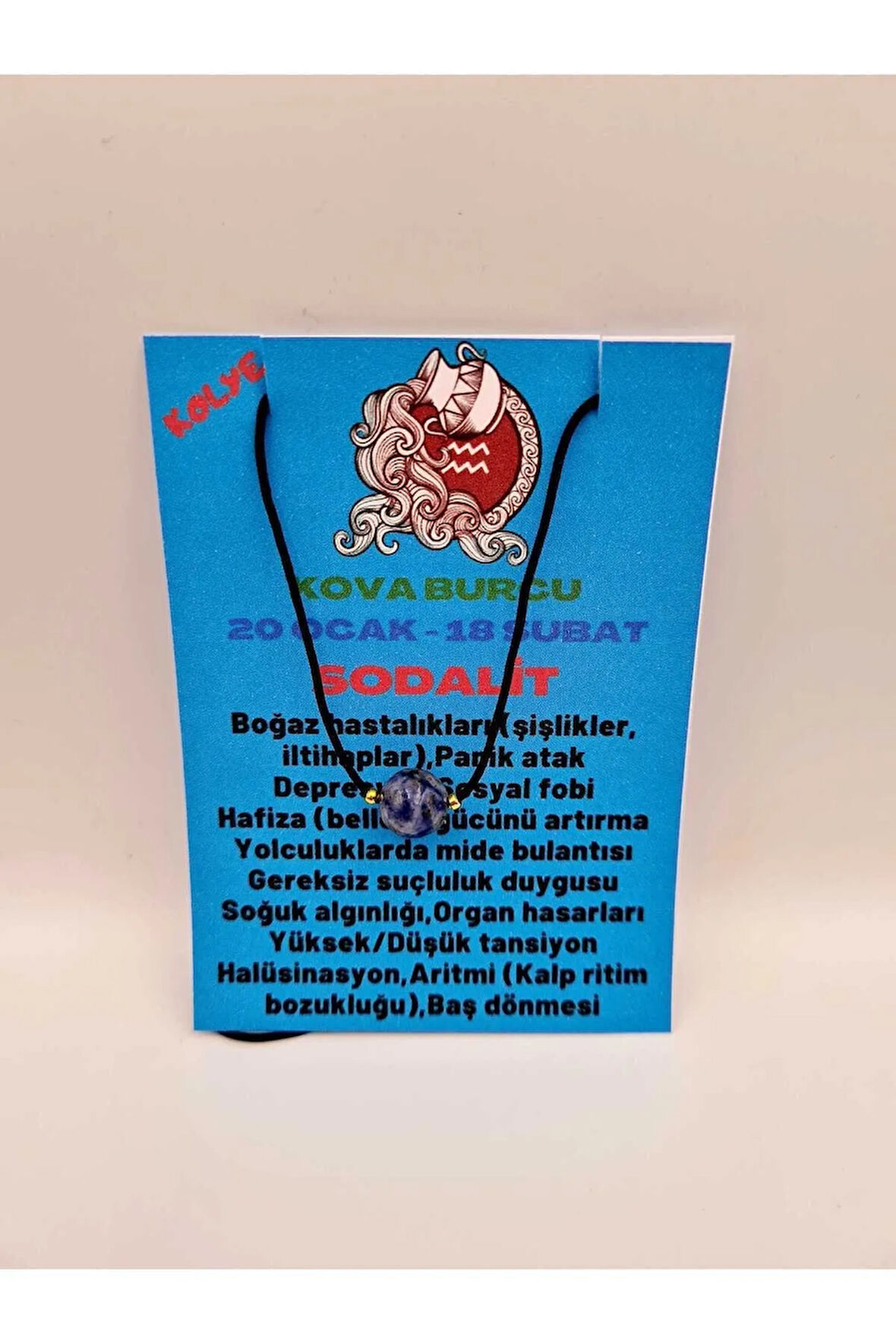 Kova Burcu Sodalit Taşı Doğal Taş Kolye