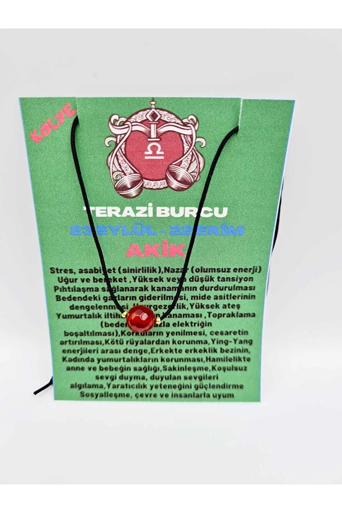 Terazi Burcu Turuncu Akik Taşı Doğal Taş Kolye