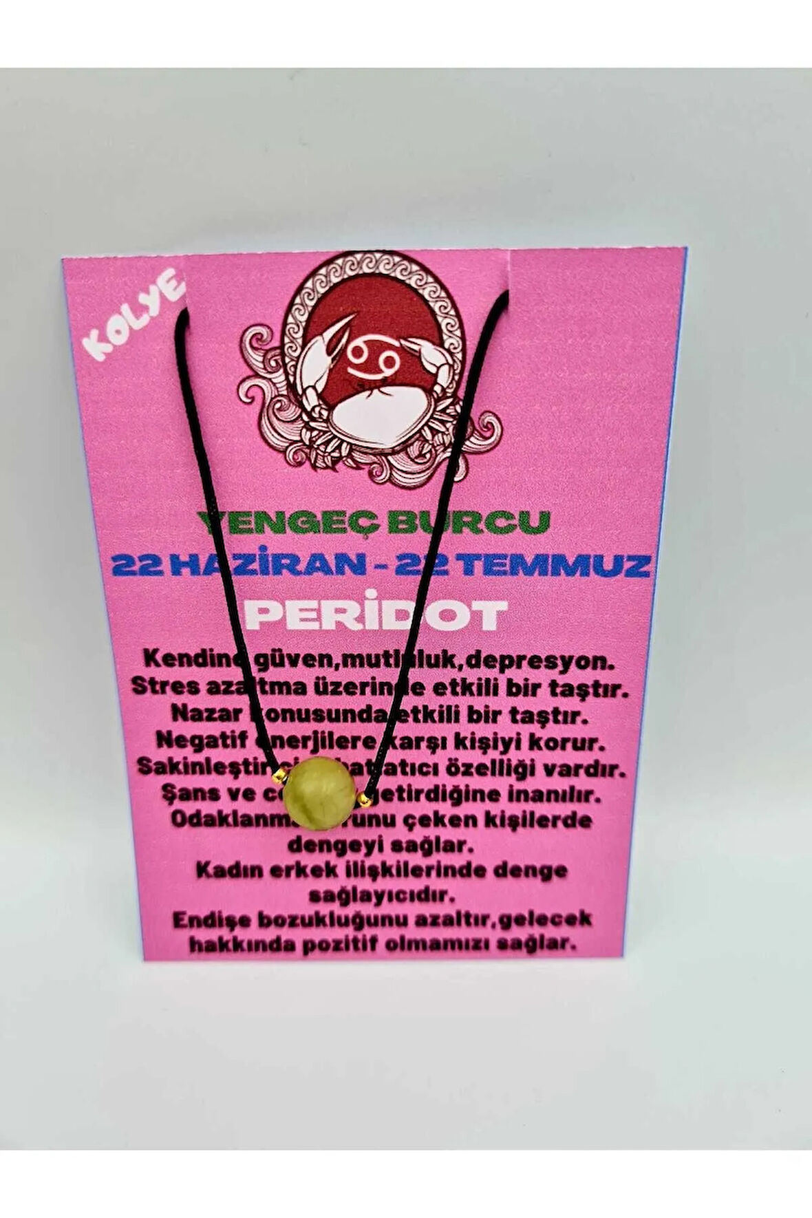 Yengeç Burcu Peridot Taşı Doğal Taş Kolye