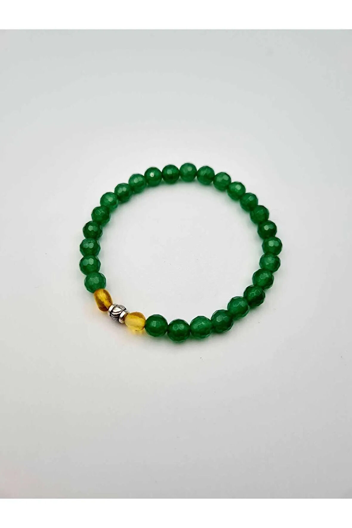 Doğal Yeşim Taşı & Kehribar Bileklik 6mm