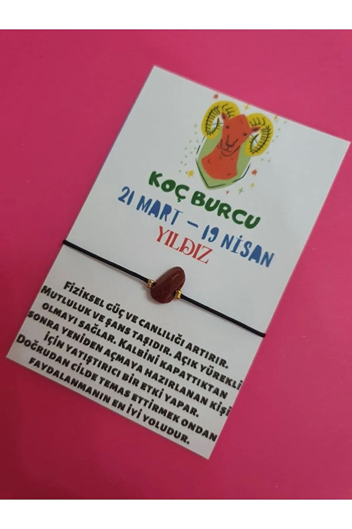 Koç Burcu Yıldız Doğal Taşlı Ip Burç Bilekliği