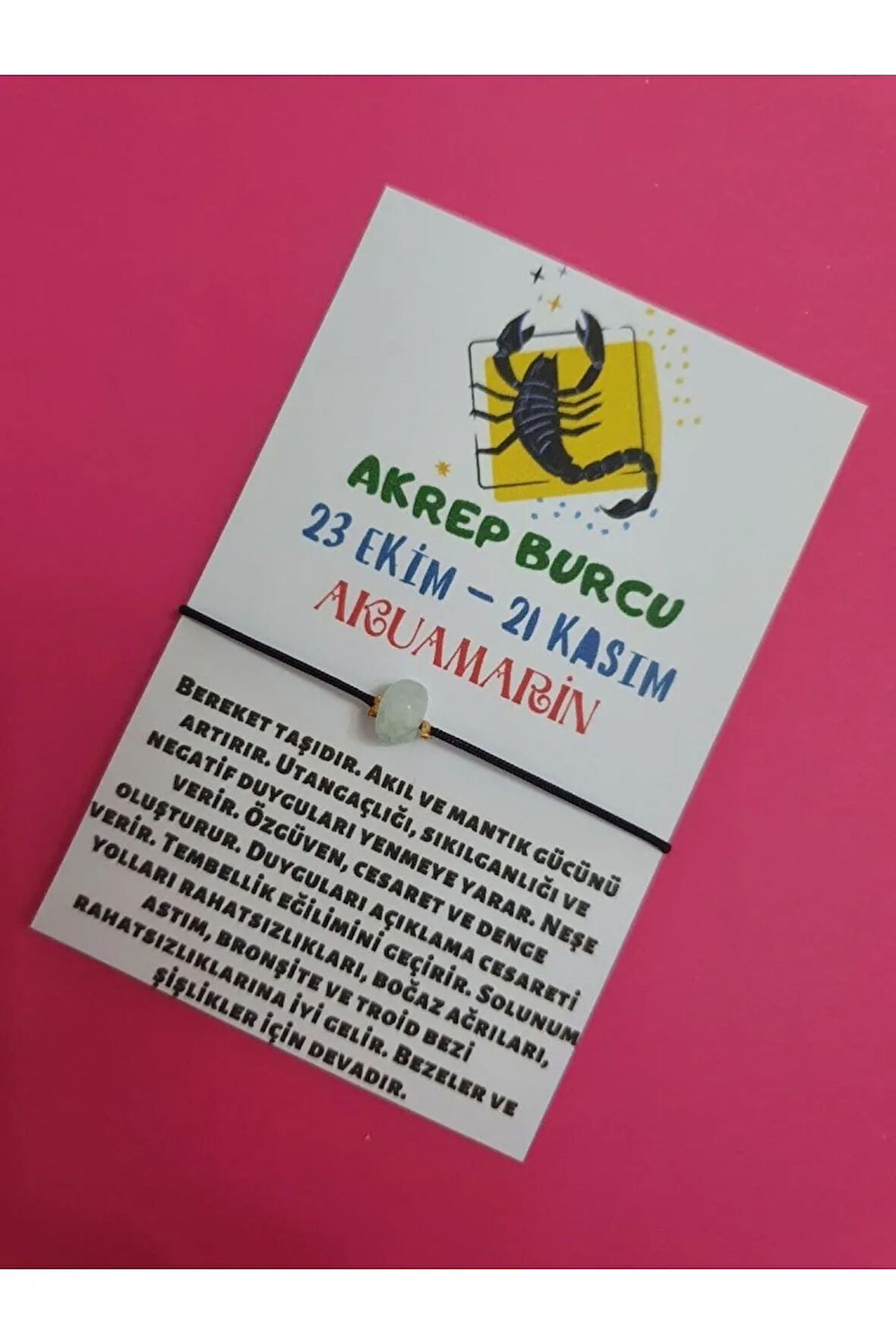 Akrep Burcu Akuamarin Doğal Taşlı İp Burç Bilekliği