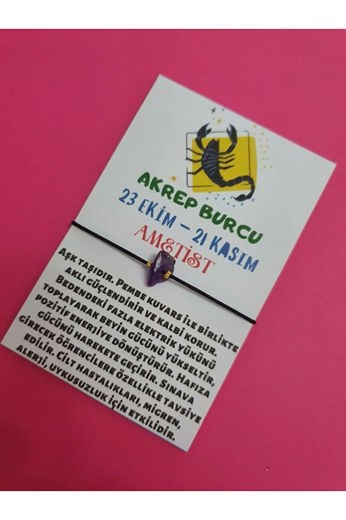 Akrep Burcu Ametist Doğal Taşlı İp Burç Bilekliği