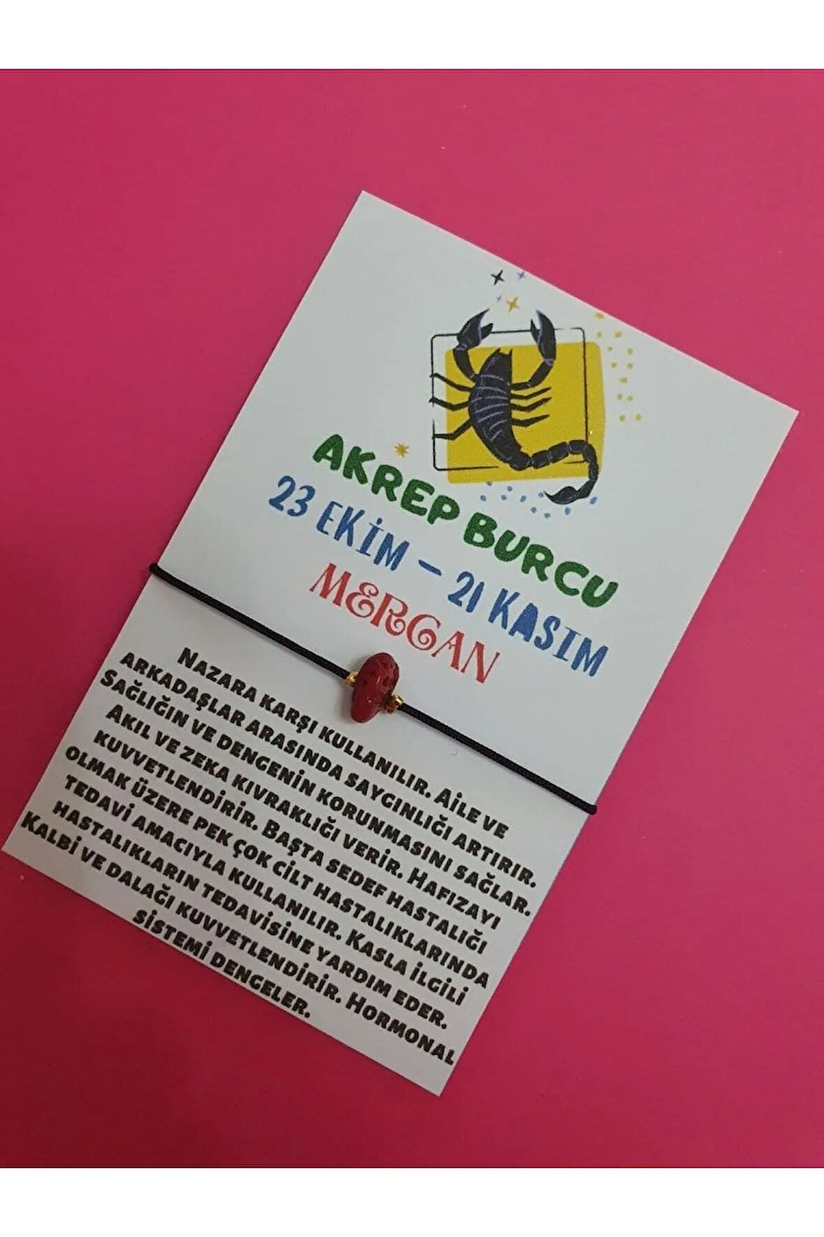 Akrep Burcu Mercan Doğal Taşlı İp Burç Bilekliği