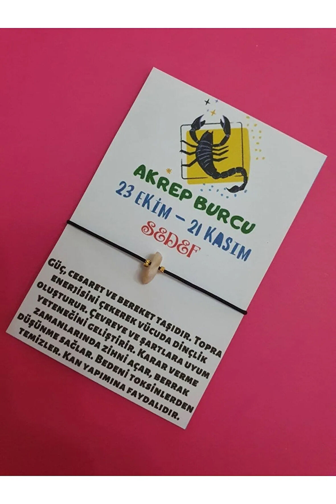 Akrep Burcu Sedef Doğal Taşlı İp Burç Bilekliği