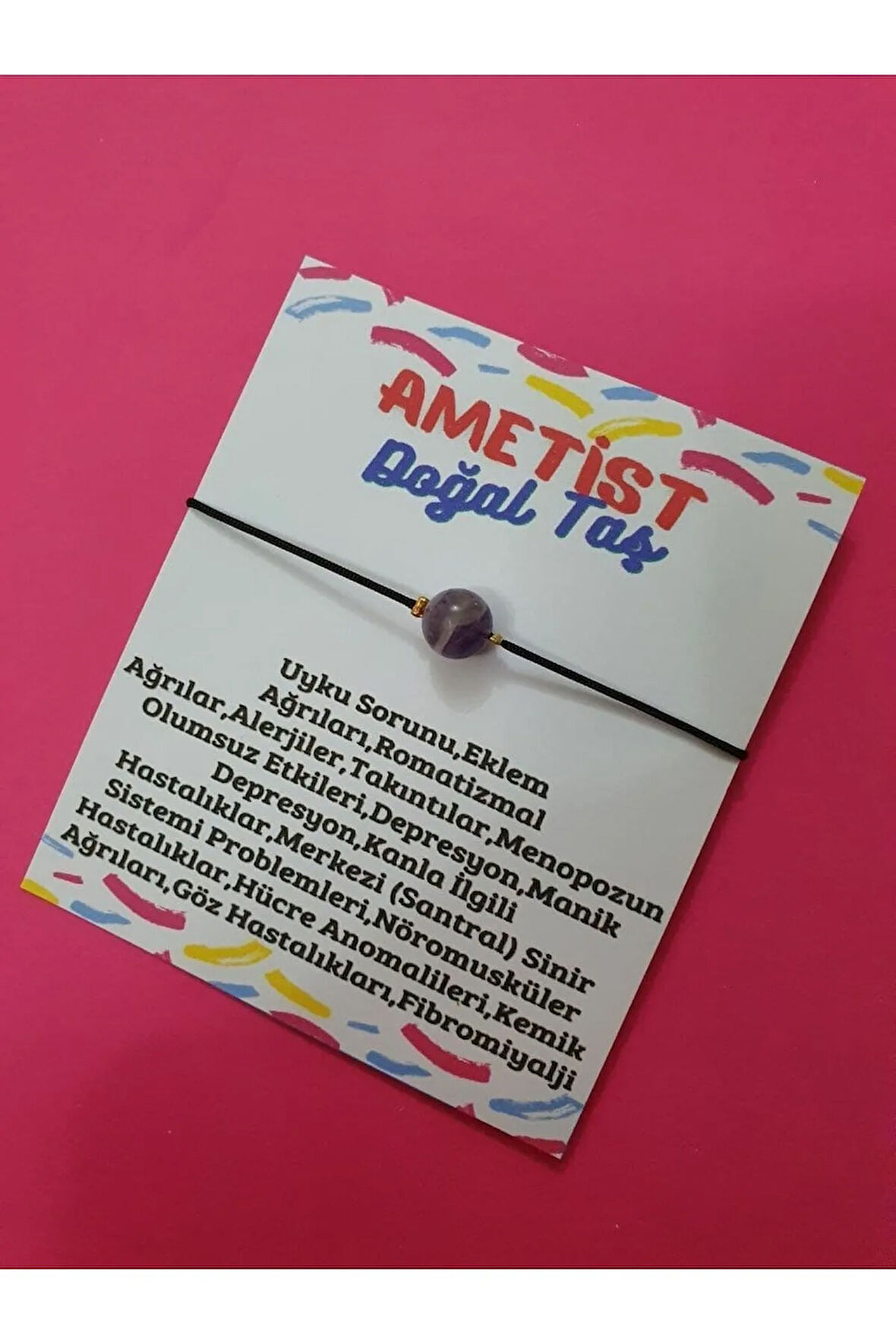 Ametist Doğal Taş Bileklik Asansörlü Ayarlamalı İpli
