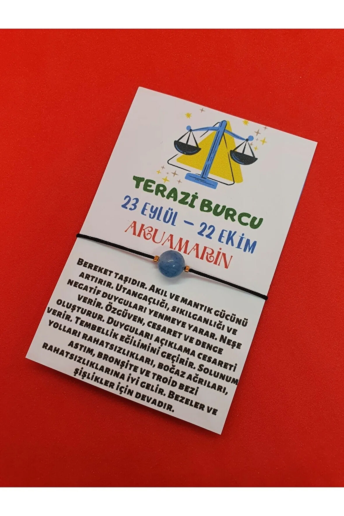 Terazi Burcu Akuamarin Doğal Taş İp Burç Bilekliği 8mm